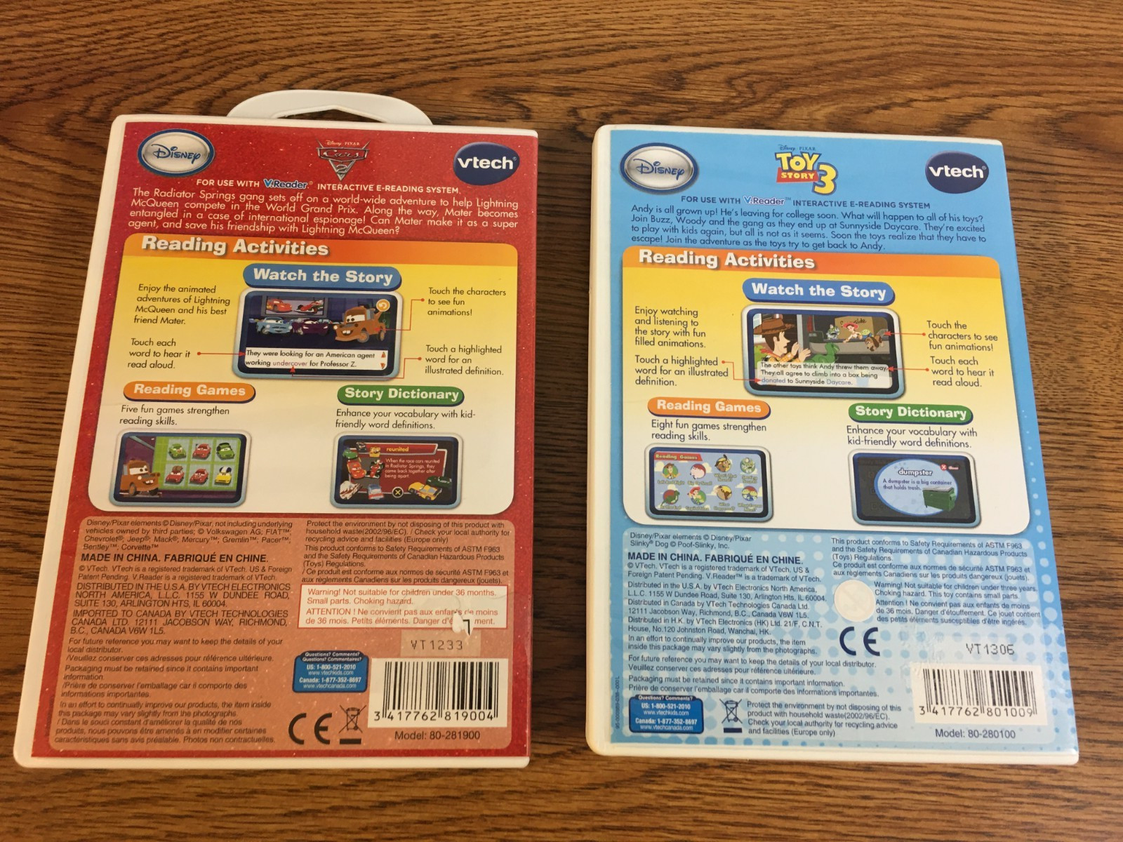 Lot Of 2 Vtech V.Reader Cars 2 And Toy Story 3 Interactive E-Reading System