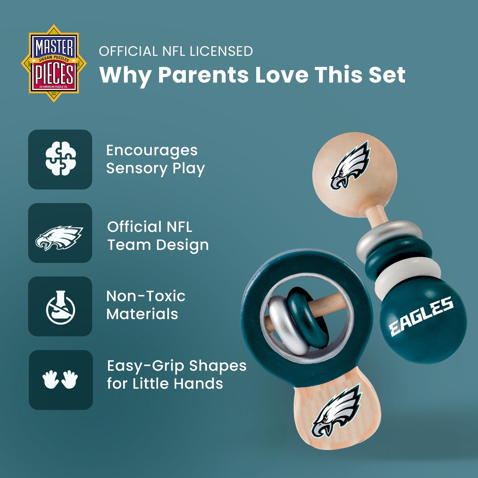Baby Fanatic Wood Rattle 2 Pack – NFL Pittsburgh Steelers – Small, Black