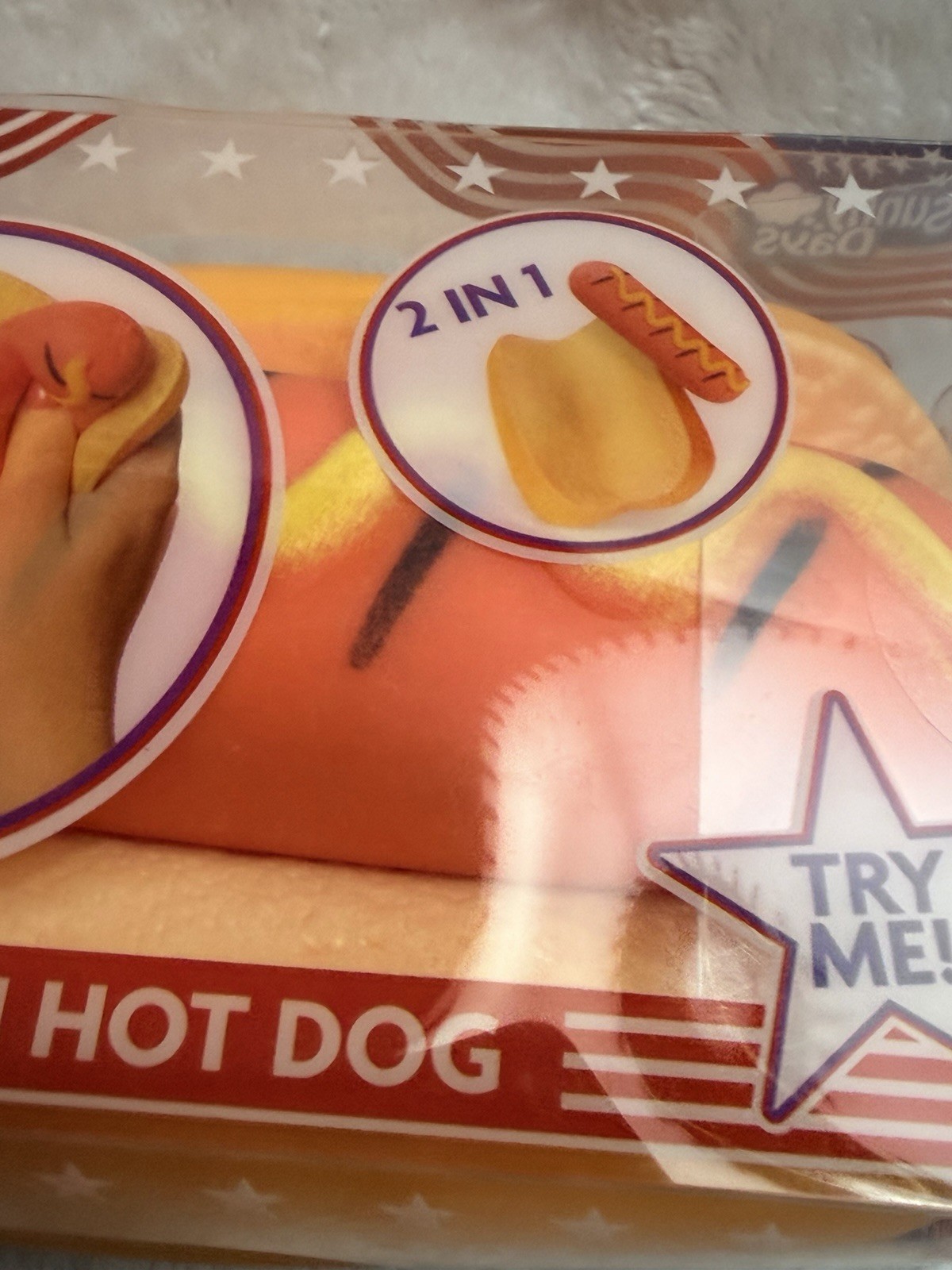 Squishy Hot Dog Squeezy Fidget Toy Sunny Days 2-in-1 Hotdog Stress Relief NEW