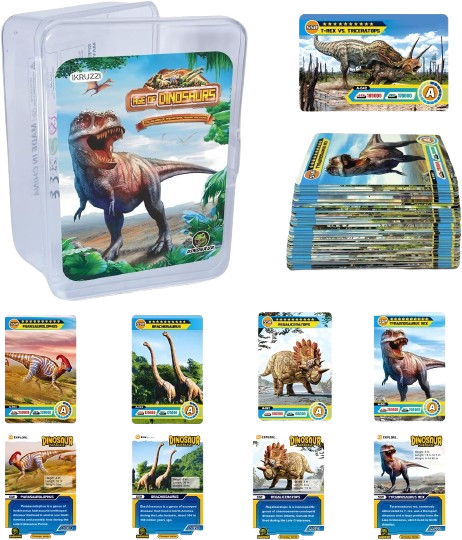 Dinosaur Flash Cards, 42 PCS Collectible Dinosaur Trading Cards for Kids, Prehis