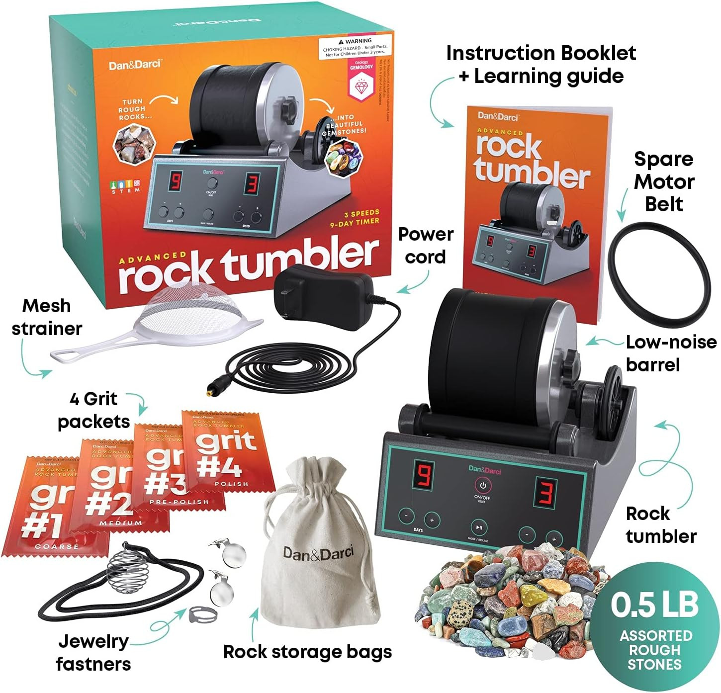 Advanced Professional Rock Tumbler Kit with Digital 9-Day Polishing Timer STEM
