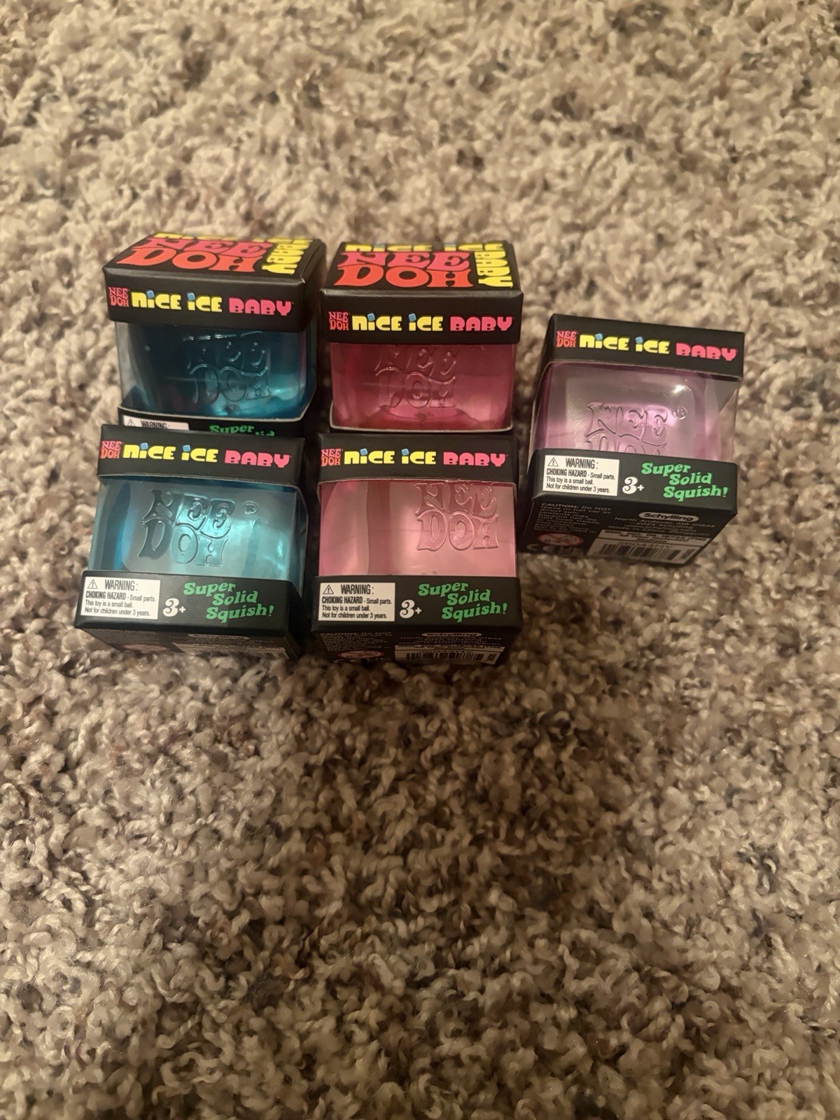 Nee Doh Nice Ice Baby 5 Count Lot. 2 Blue, 2 Pink 1 Purple lot