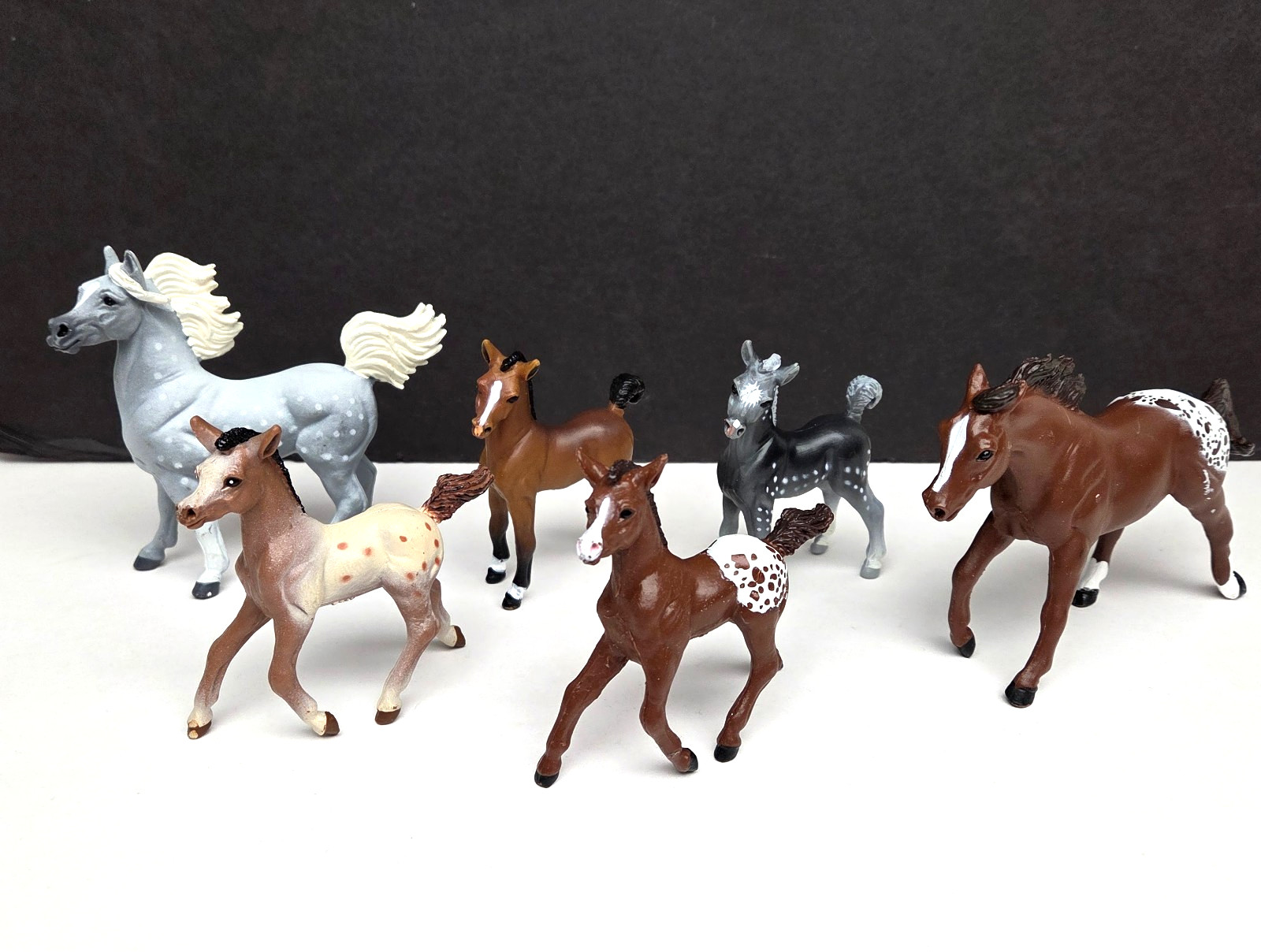 Vintage SAFARI LTD. Hard Plastic PVC Toy Horses Foal Arabian Lot of 6 – 1997