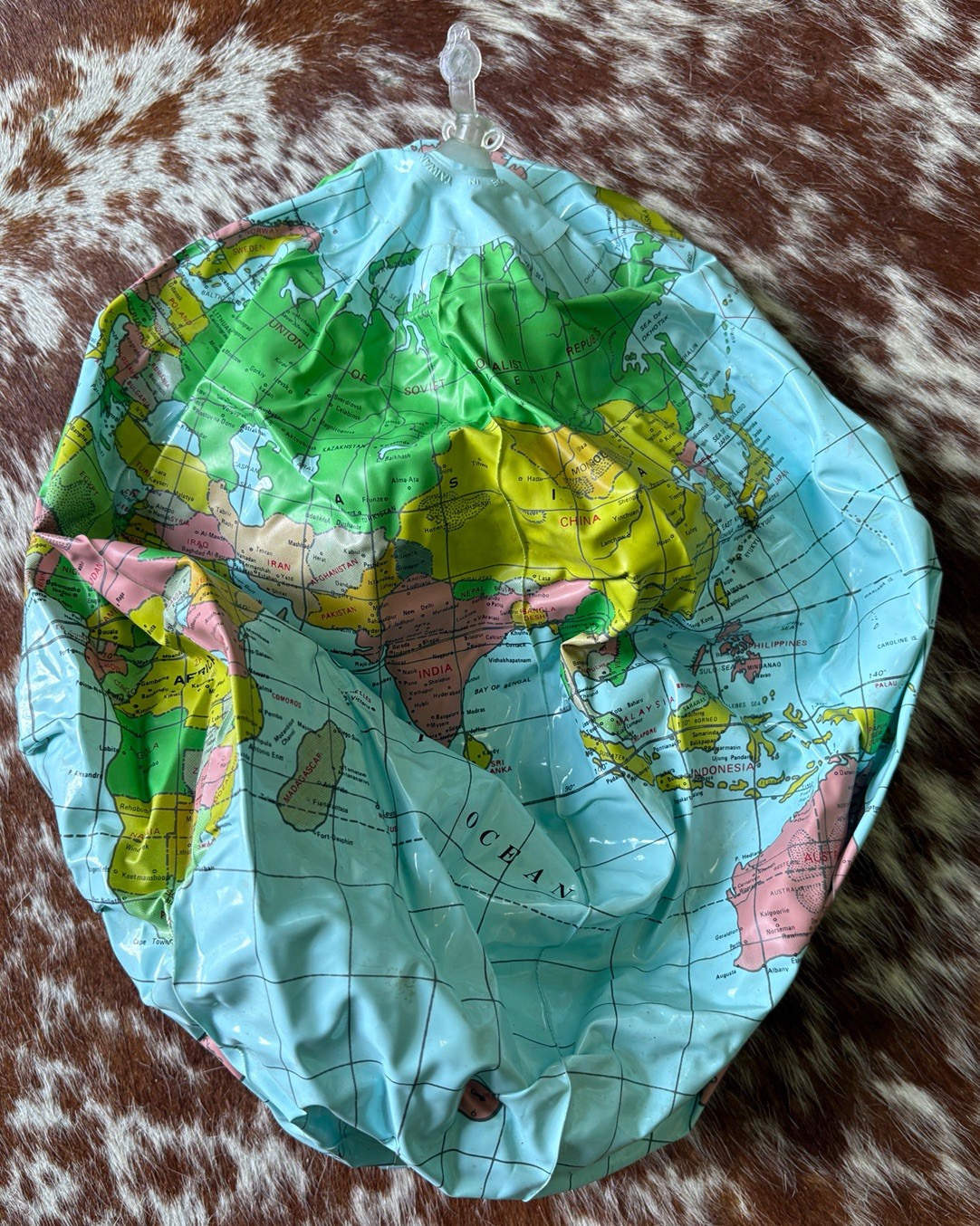 Vintage Vinyl Inflatable World Globe Map USSR West Germany 1980s