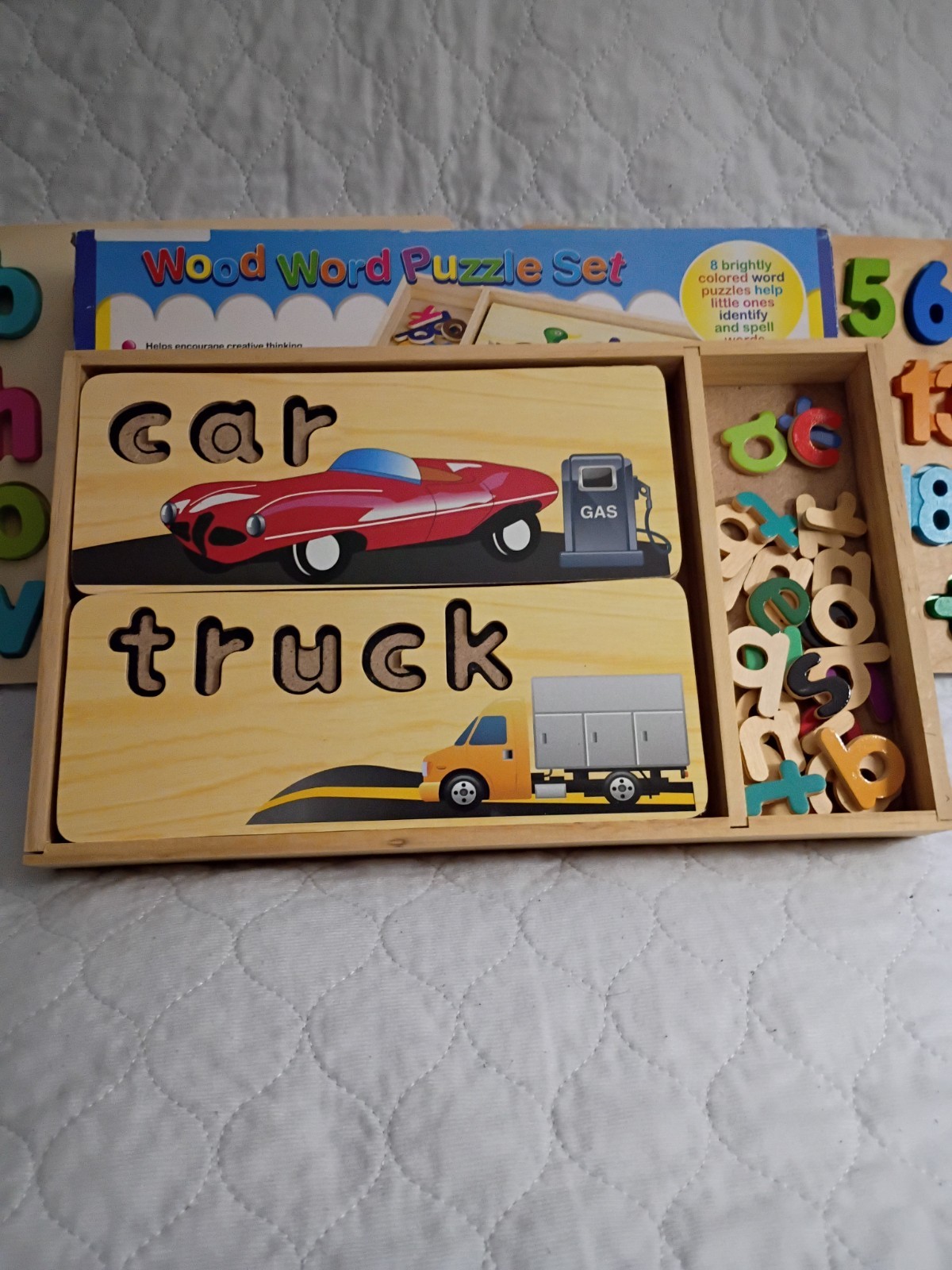 Wooden Learning Puzzles 3 Pack. Numbers Letters Words. Ages 3+ Educational