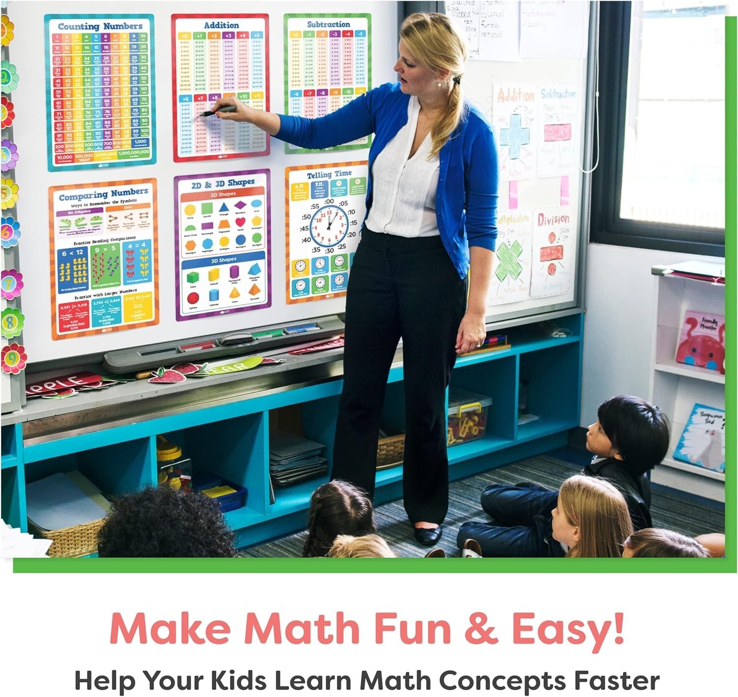 Durable 13pc Math Learning Posters – Waterproof Educational Tools for Ages 3-10