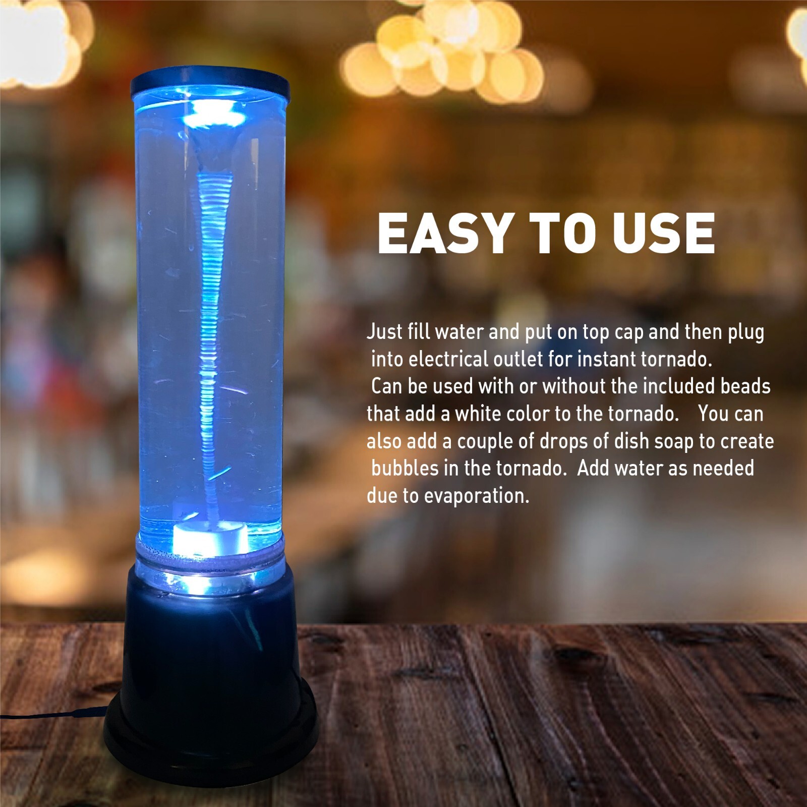 Water Vortex Tornado Lava Lamp – 14” Tall – Kids Science Gift – Color Changing