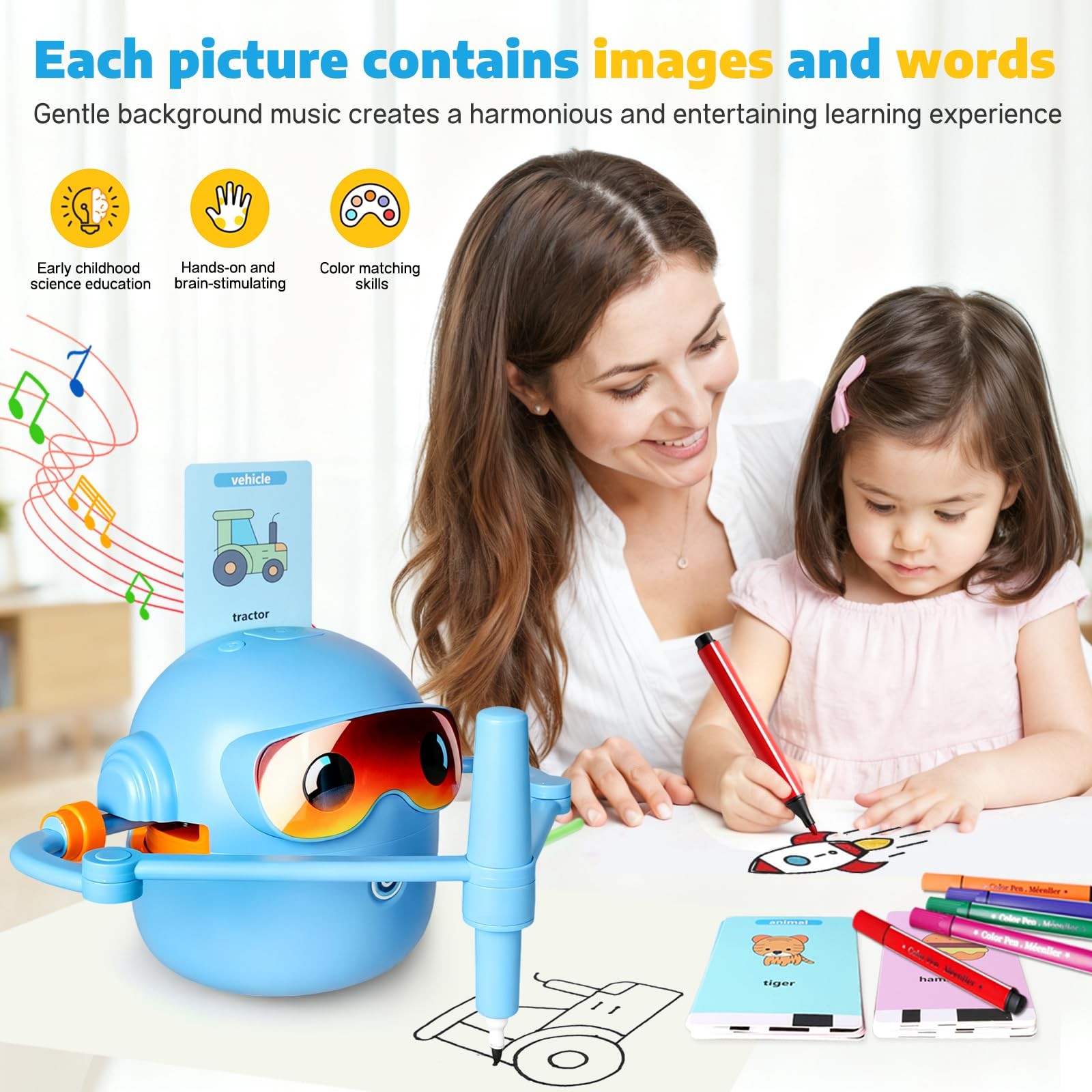 Drawing Robot for Kids,Doodle Bot Machine with 100 Standard, Blue