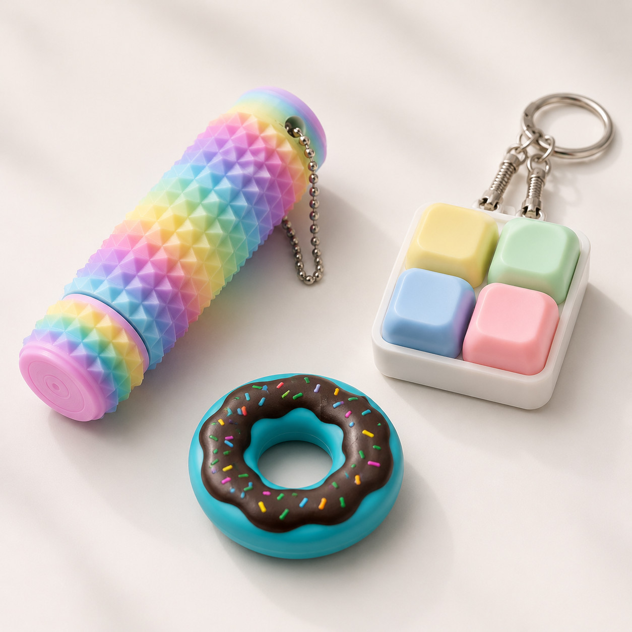 3Pcs Fidget Toys Pain Stimming 4 Button Clicker Keyboard Donut Magnetic Slider