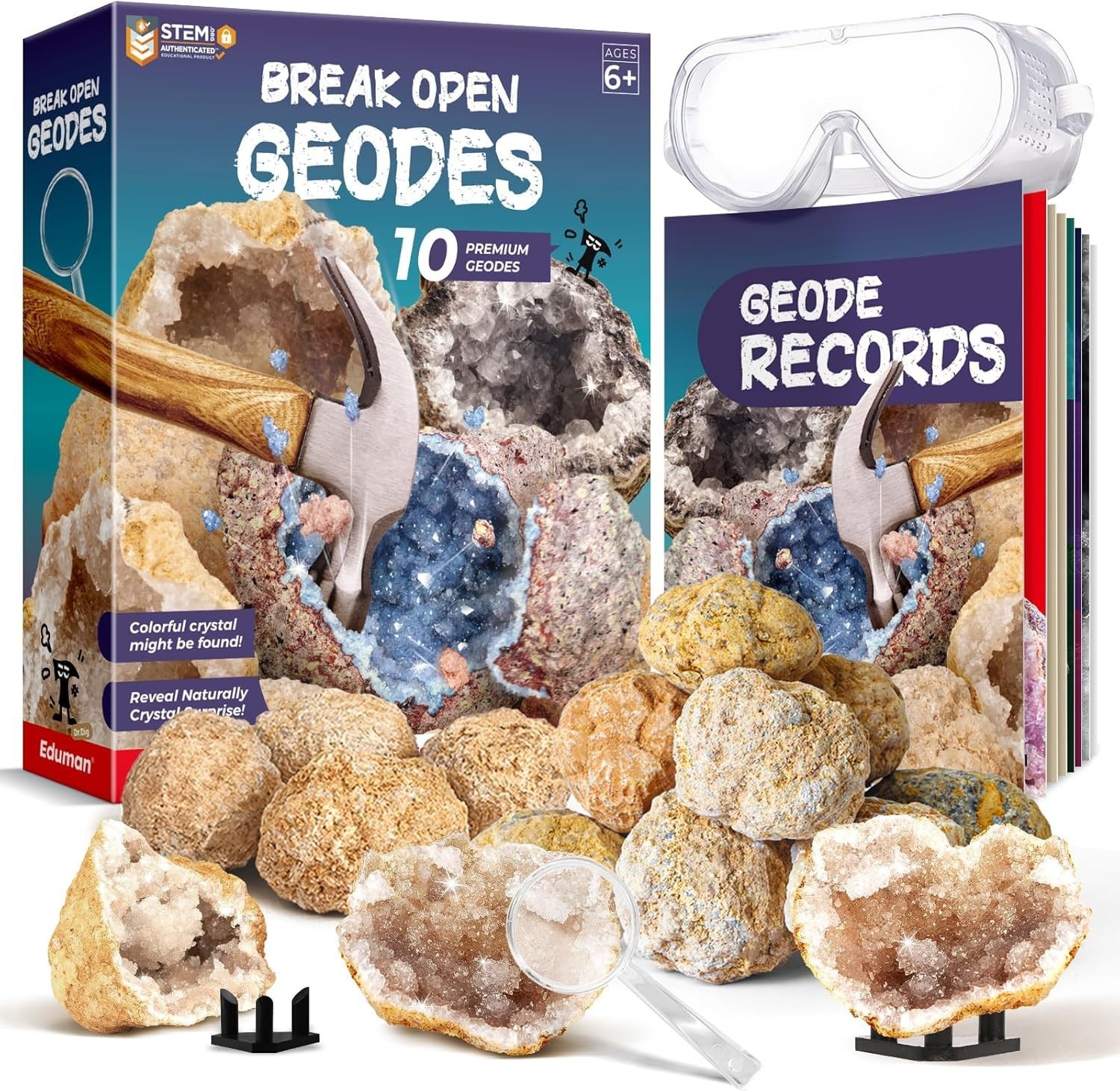 Geode Crystal Kit 10 Break Open Geodes STEM Science Toy for Kids