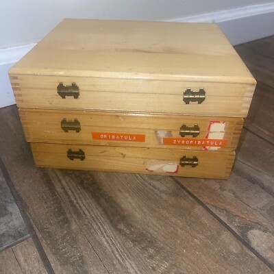 Lot Of 3 Vintage Clay-Adams Made In USA Wooden Slide Boxes A-1600 AW