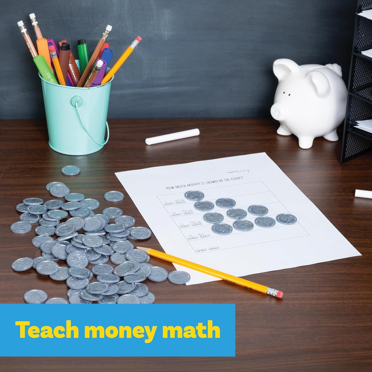 LEARNING ADVANTAGE Play Quarters Set of 100 Plastic Coins Teach Money Math