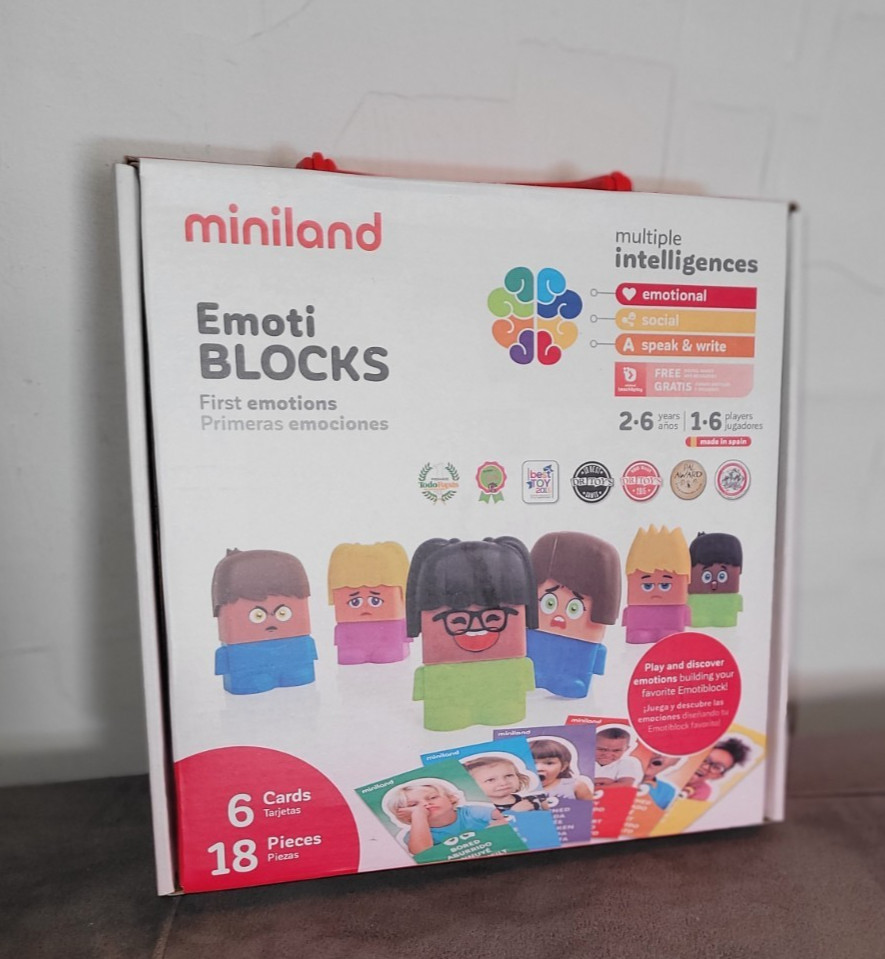 Miniland Emoti Blocks 1st Emotions 18 pc 6 Cards 2-6 yrs old NIB