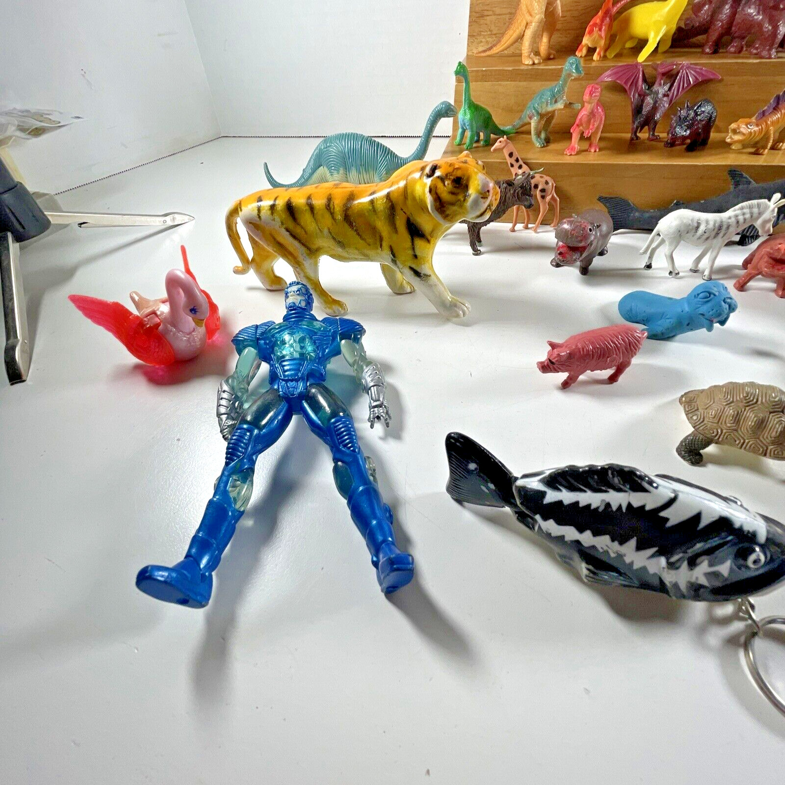 Estate TOY BOX LOT of 65 Miniature Toy Plastic Animal, Dinos + Figures