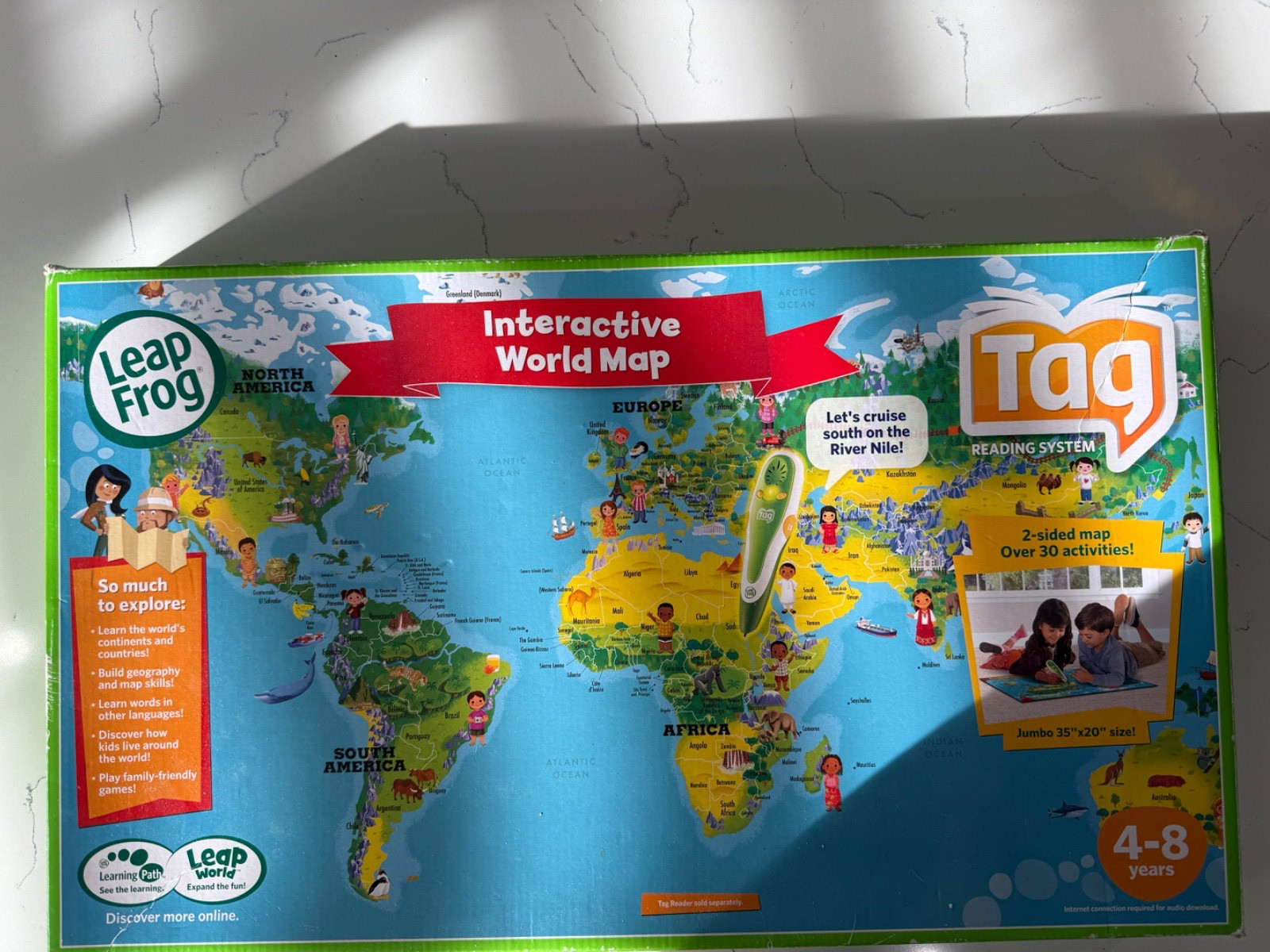 Leap Frog Interactive Jumbo World Map 2 Sided Tag Read System Pen Not Included