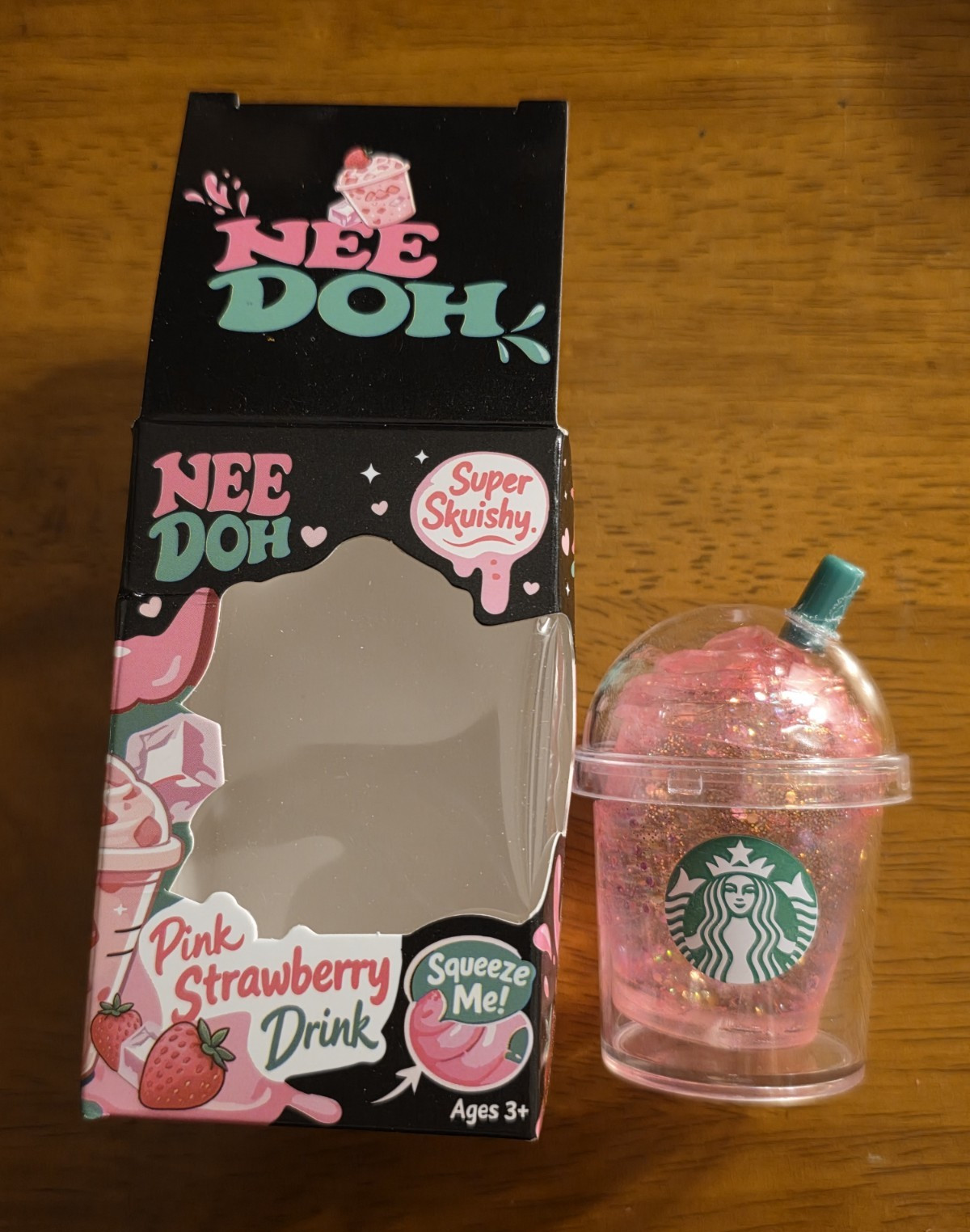 Small Pink Starbucks Strawberry Pink Drink Sugar Filled Squishy Toy, New In box