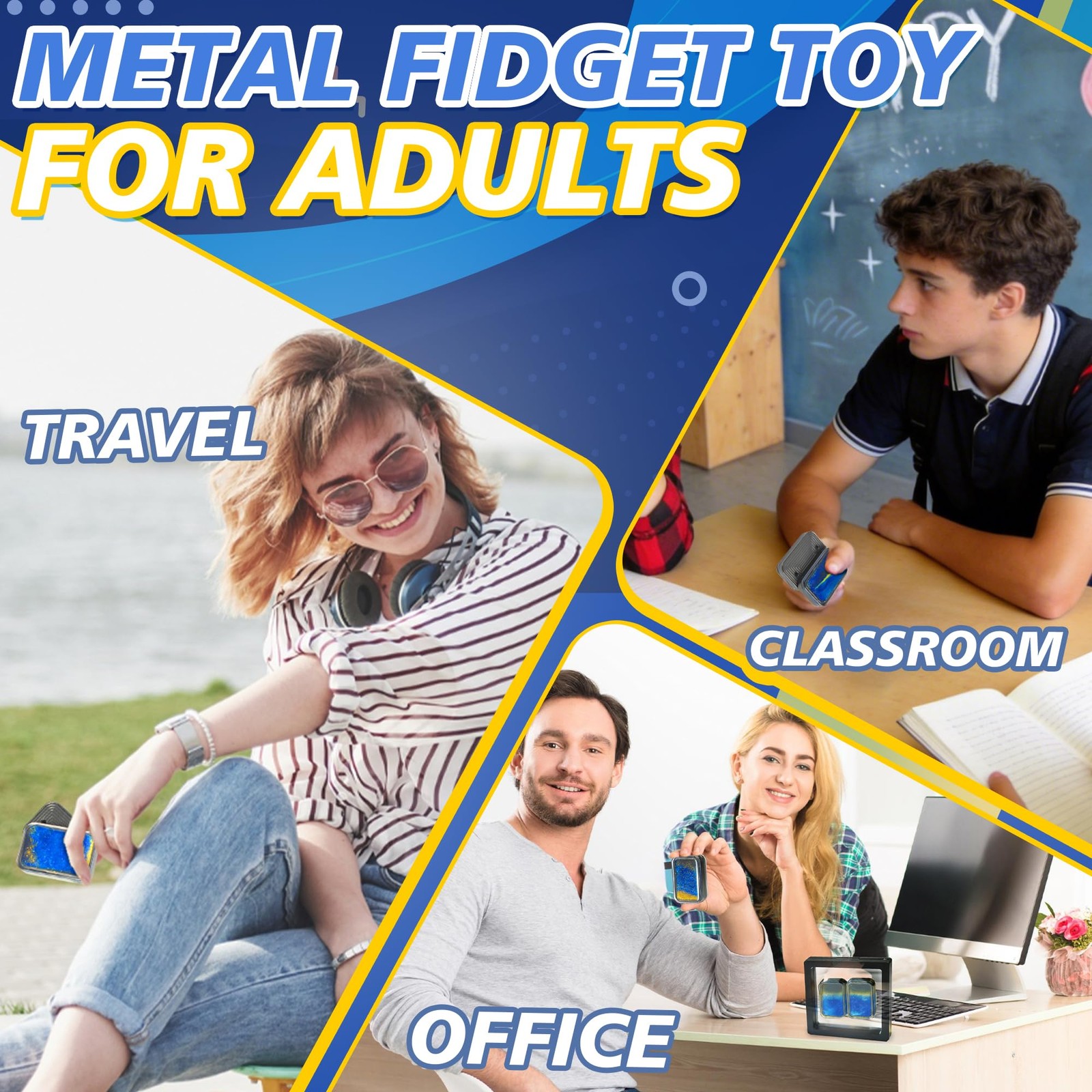 Kyerivs Liquid Fidget Slider Toy for Adults, Metal Magnetic Fidgets Cool Blue