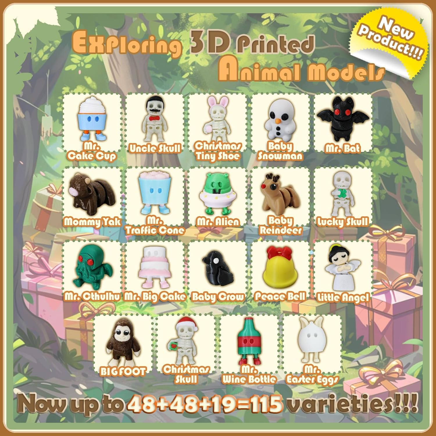 20Pcs Mini Animals Figurines Set, 3D Printed Mini Animal Tiny Things Flexible Fi
