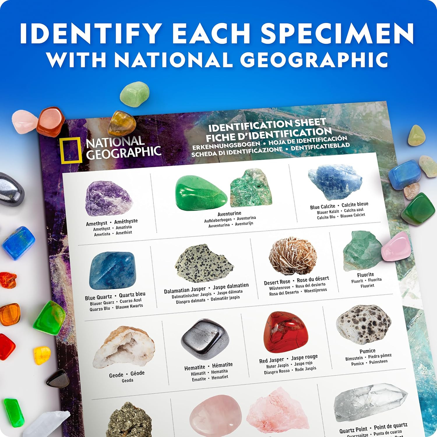 NATIONAL GEOGRAPHIC Rock Collection Box for Kids – 300 Piece Gemstones and Crys