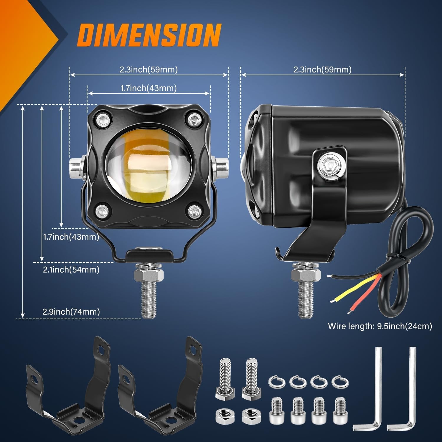 Nilight Motorcycle Driving Lights 1.7 inch White Amber Spot Beam Fog Light LED P