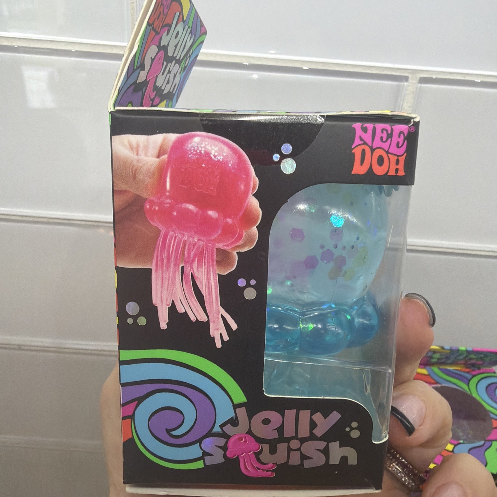 BLUE NeeDoh JELLY SQUISH Sparkle Jellyfish Stress Toy Squishy Squeeze NEE DOH
