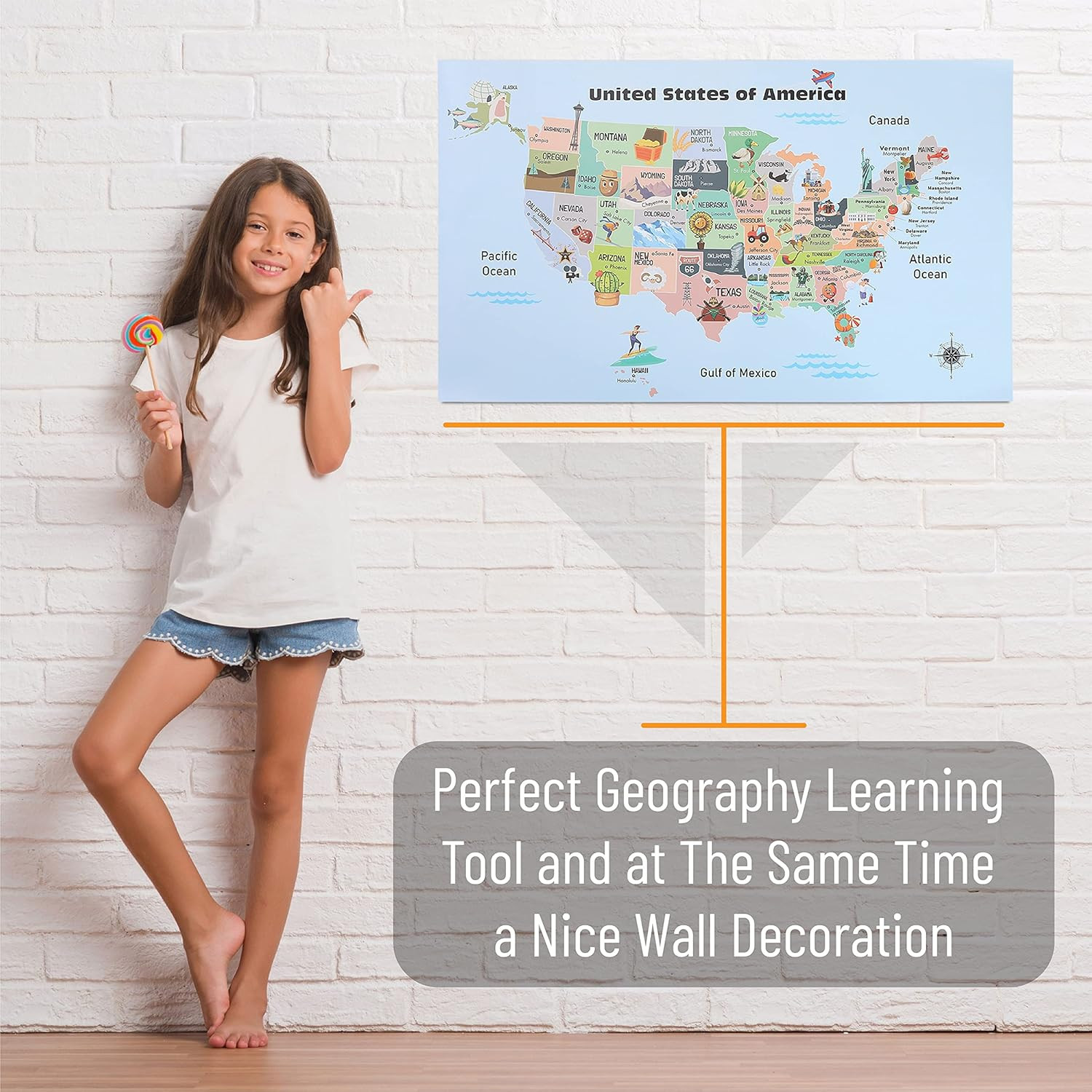– United States Map for Kids, 14.5”x 24.6”, US Map for Kids Learning, Back to Sc