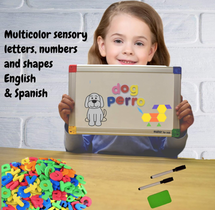 Set 291 piezas con letras, números y formas magnéticas con pizarra doble, Nuevo