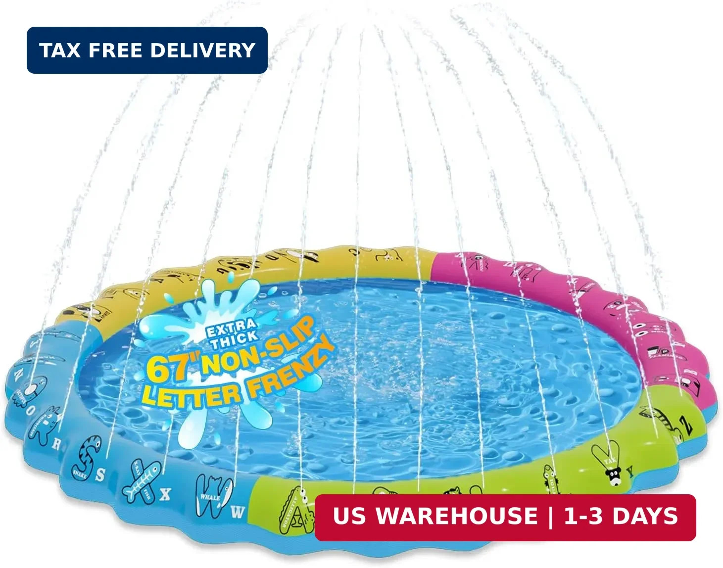 67″ 3-in-1 Non-Slip Splash Pads for Toddlers 1-3 & Kids Ages 4-8, Baby Learning