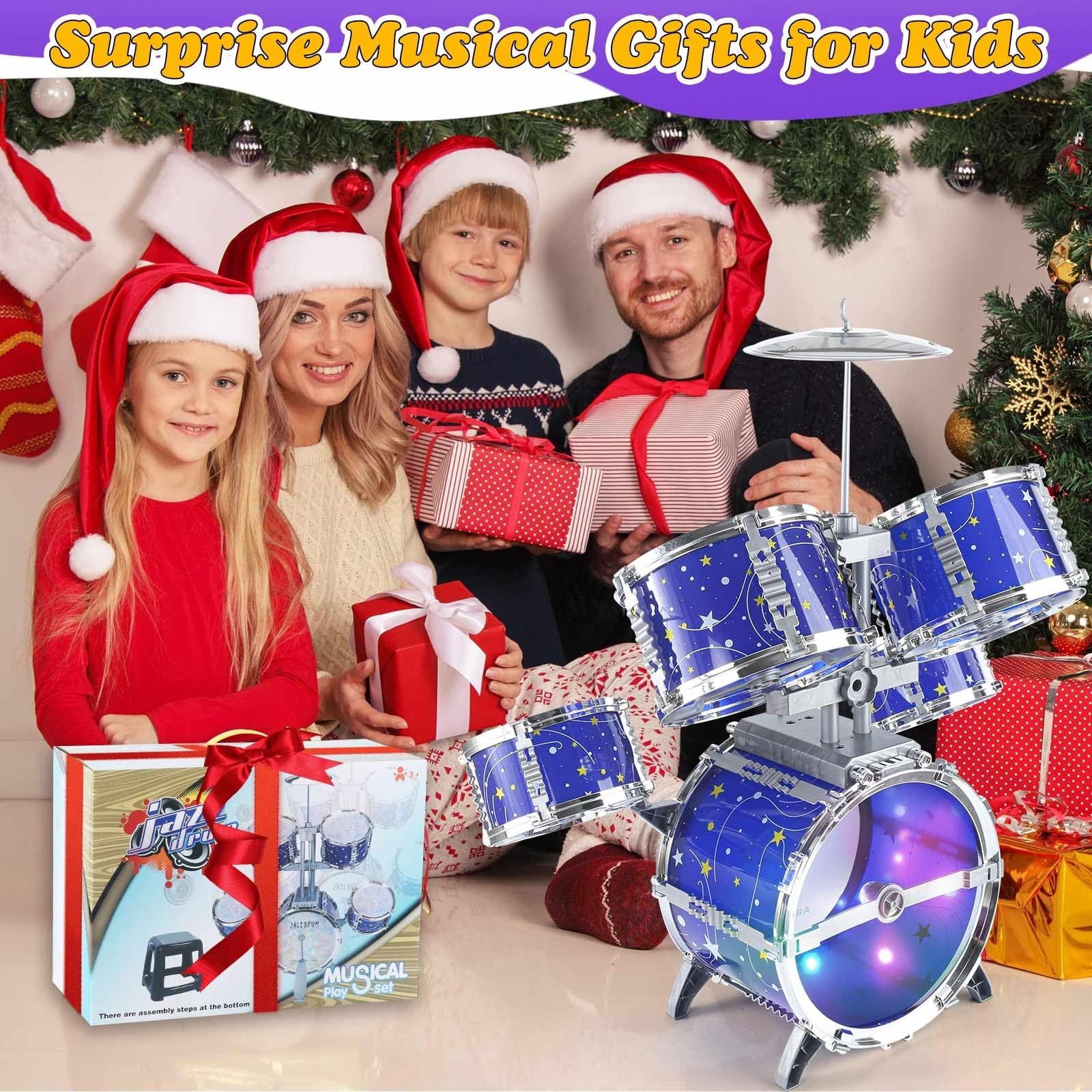 Upgraded Kids Drum Set – Light-Up Musical Toy for Toddlers 1-7, Jazz Drums for B