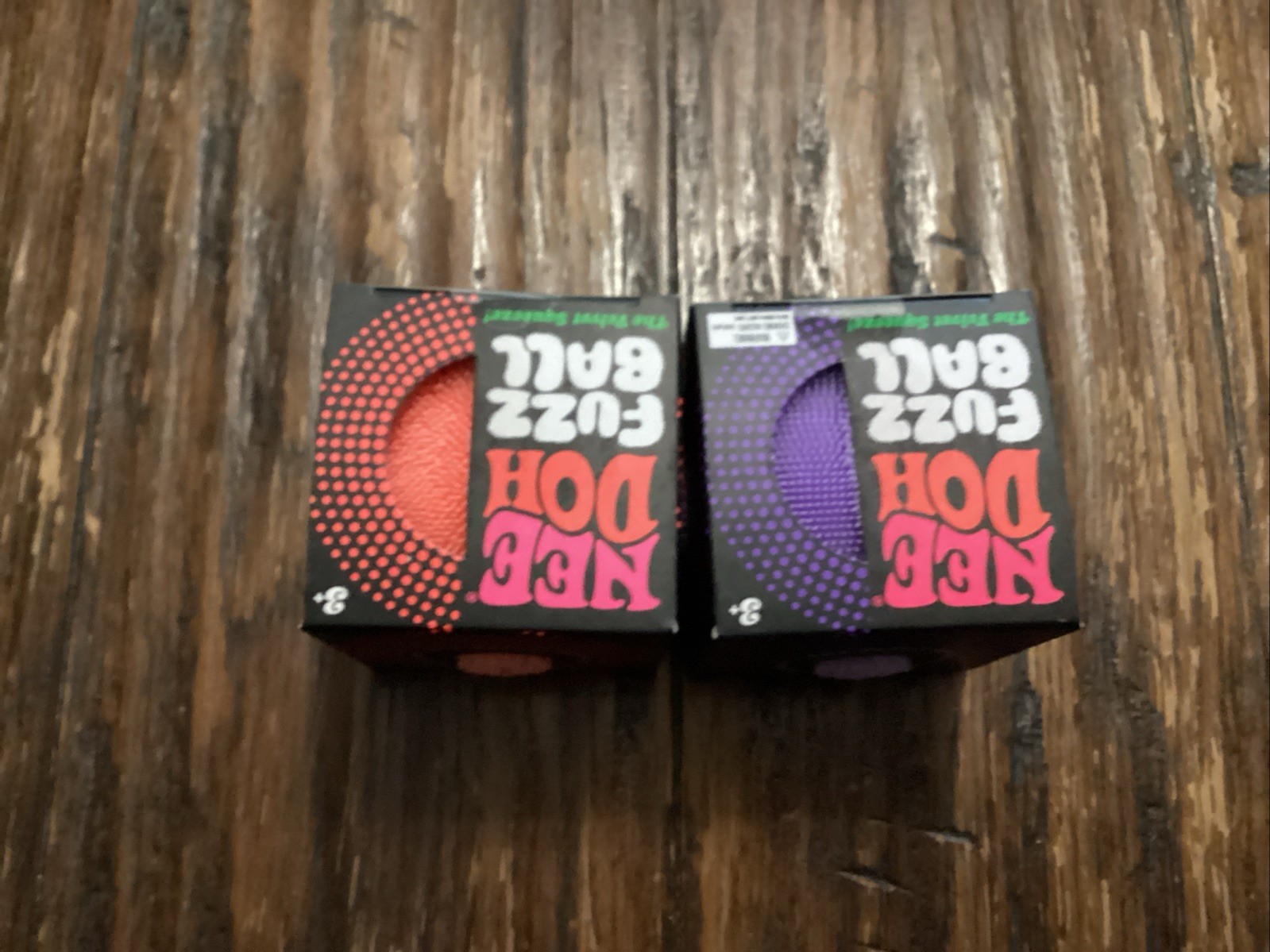 LOT OF 2: Nee Doh Needoh FUZZ BALL Velvet Squeeze Fuzzball NEW Orange & Purple