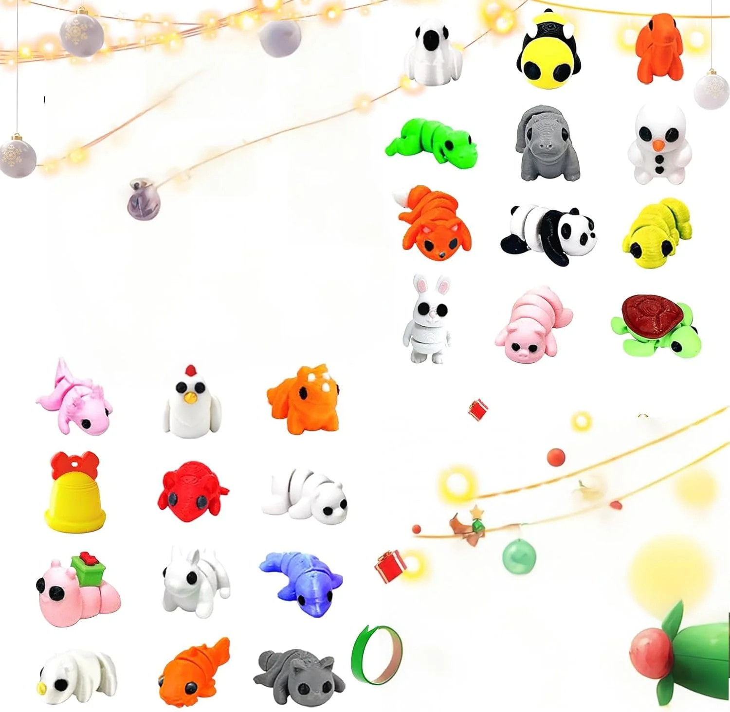 24Pcs 3D Printed Animals Set,Cute Articulated Flexible Figurines Fidget,Christma