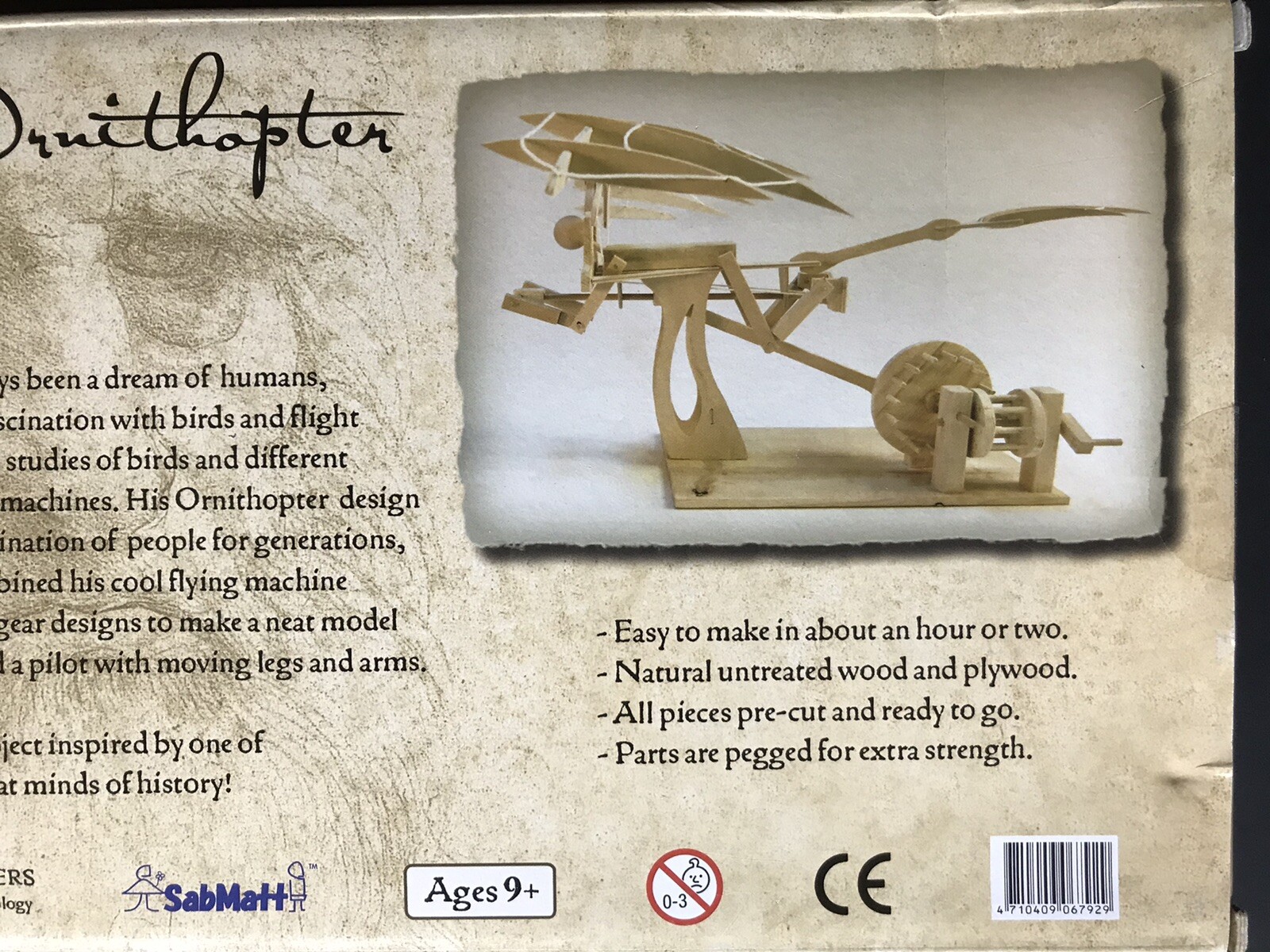NEW Leonardo Da Vinci Ornithopter Wooden Construction Model Kit NIB Gift Idea