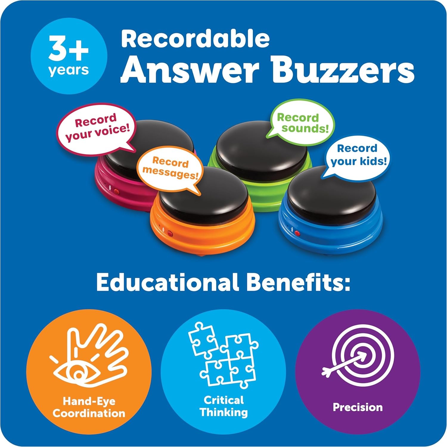 Learning Resources Recordable Answer Buzzers – Set of 4, Ages 3+ | Pre-K…