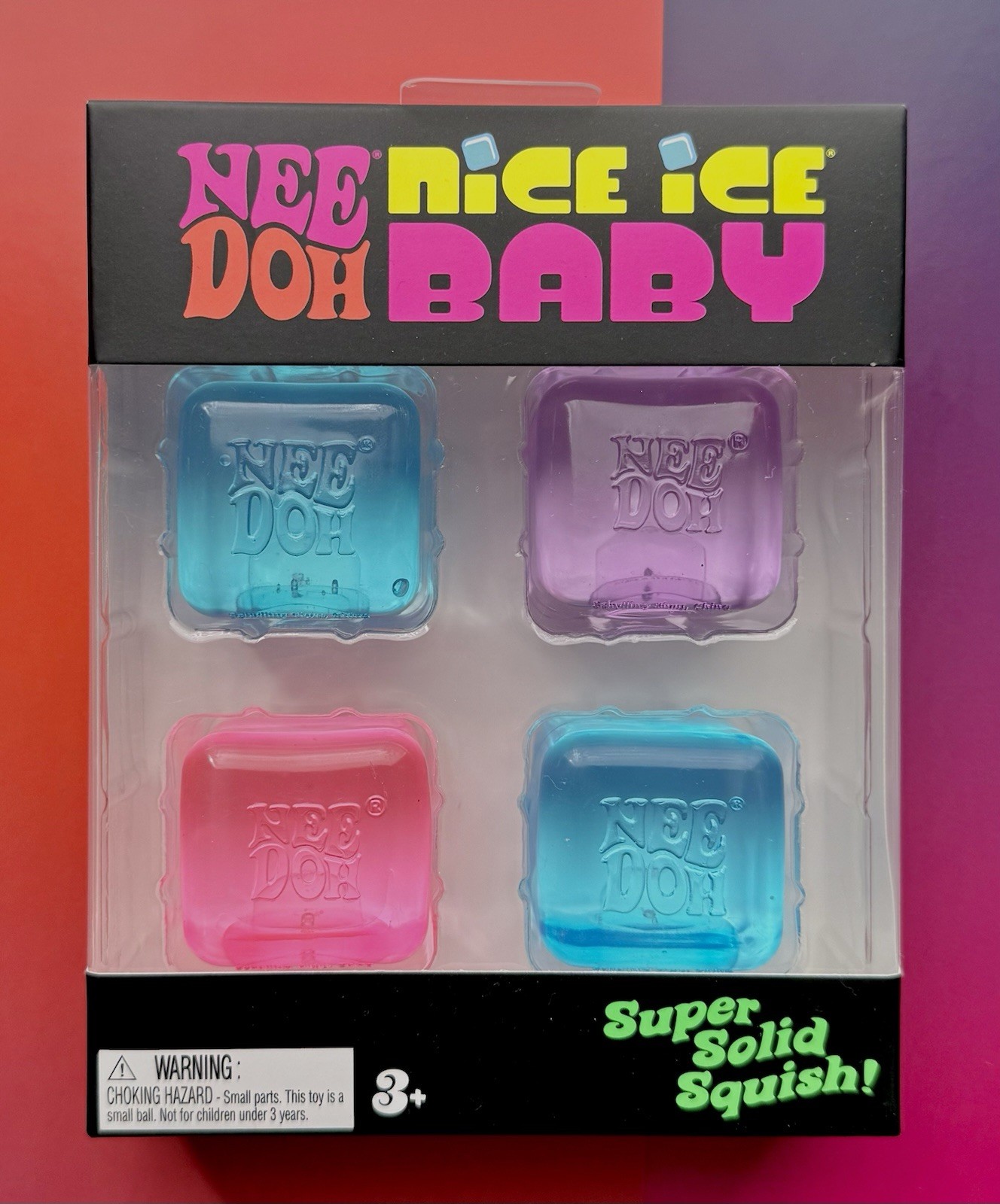 NeeDoh Nice Ice Baby 4 pack, Set of Four Nee Doh Mini Nice Cube Pink Blue Purple