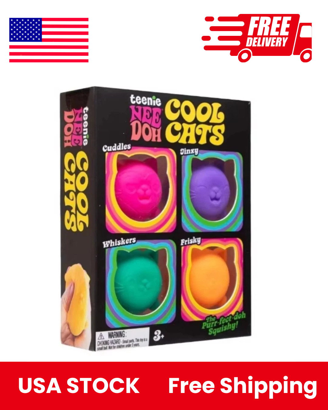 Needoh Teenie Cool Cats 4-Pack Kittens Squishy Fidget Stress Toy