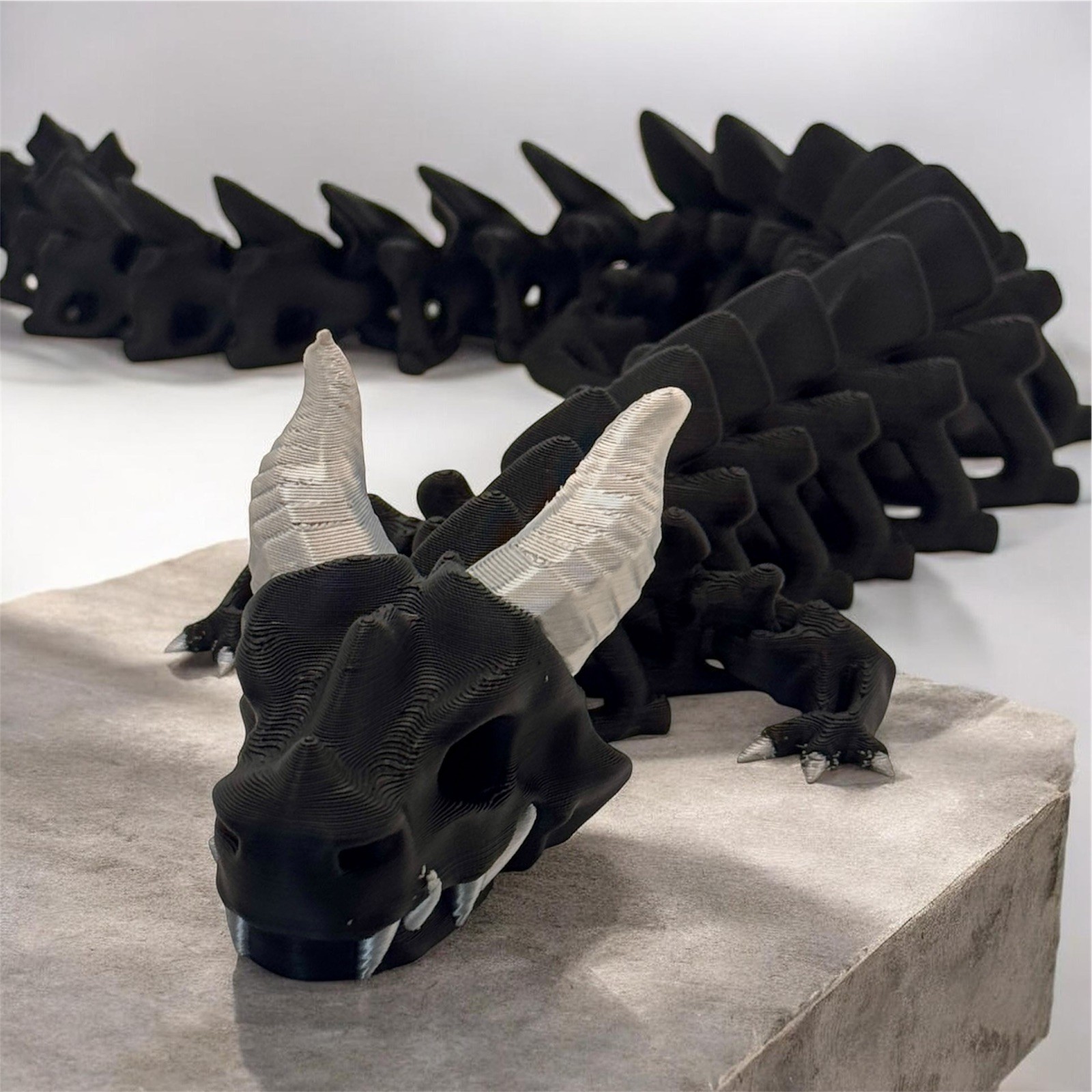 Ash Bone Dragon Black & Silver Articulated Dragon 3D Printed Flexi Fantasy
