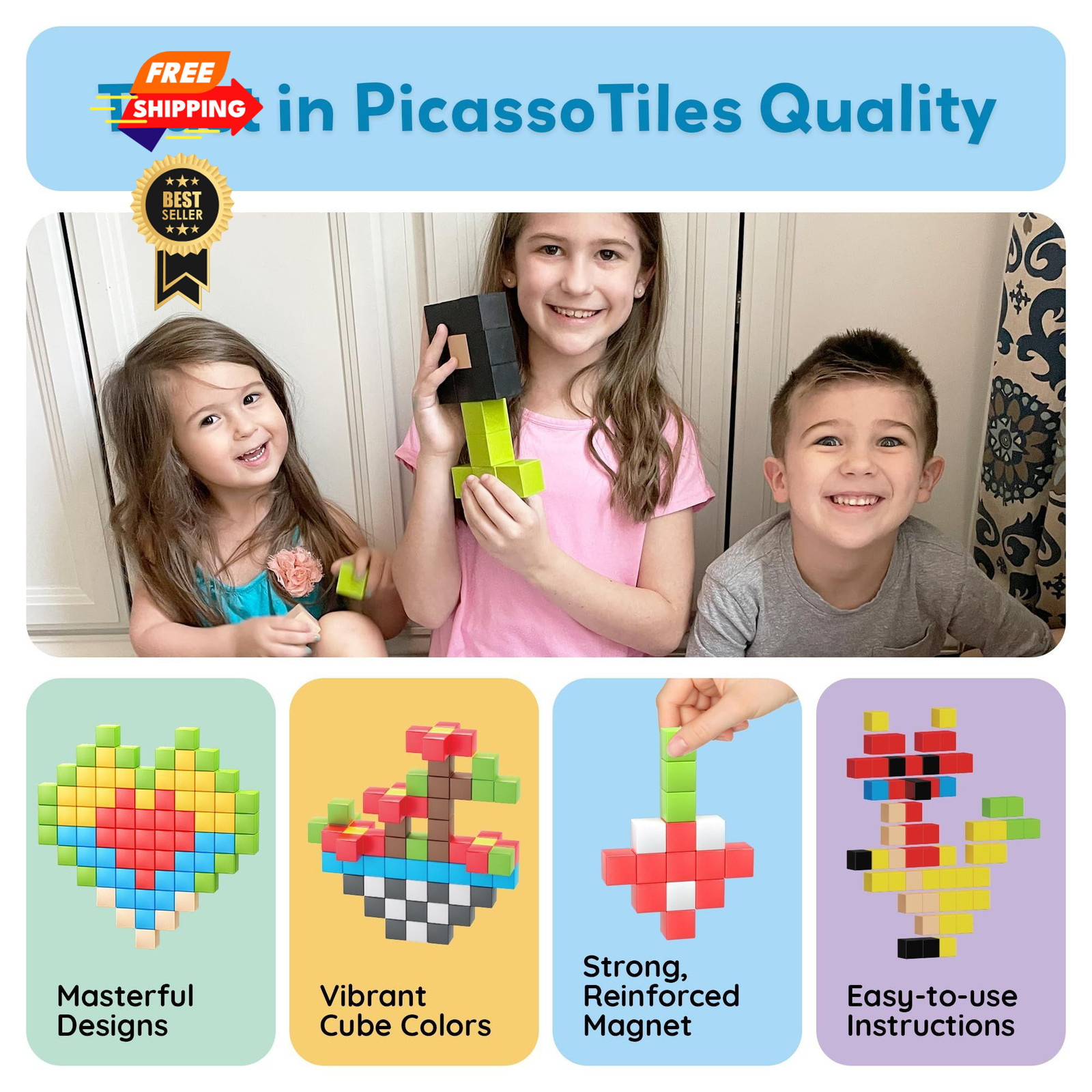 PicassoTiles 108pcs 1” Magnetic Puzzle Cubes Magnet Toys Preschool Large