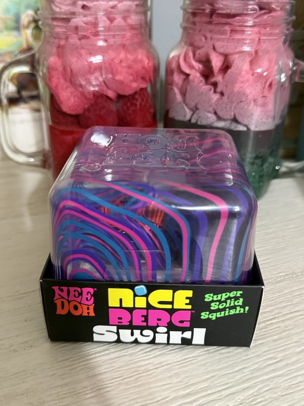 NeeDoh Nice Berg Swirl XL Giant Nee Doh Squishy Swirl Cube Purple Pink Blue
