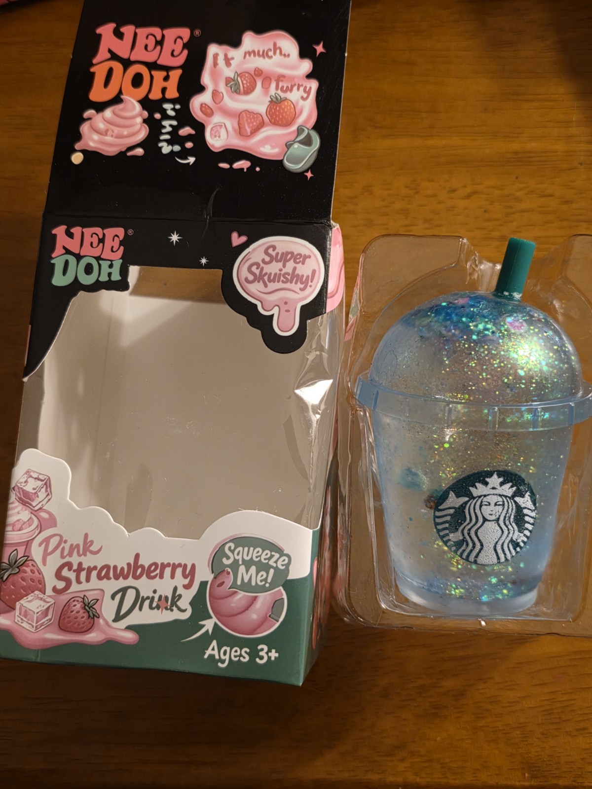 Blue Starbucks Strawberry Pink Drink Sugar Filled Squishy Toy, New In box