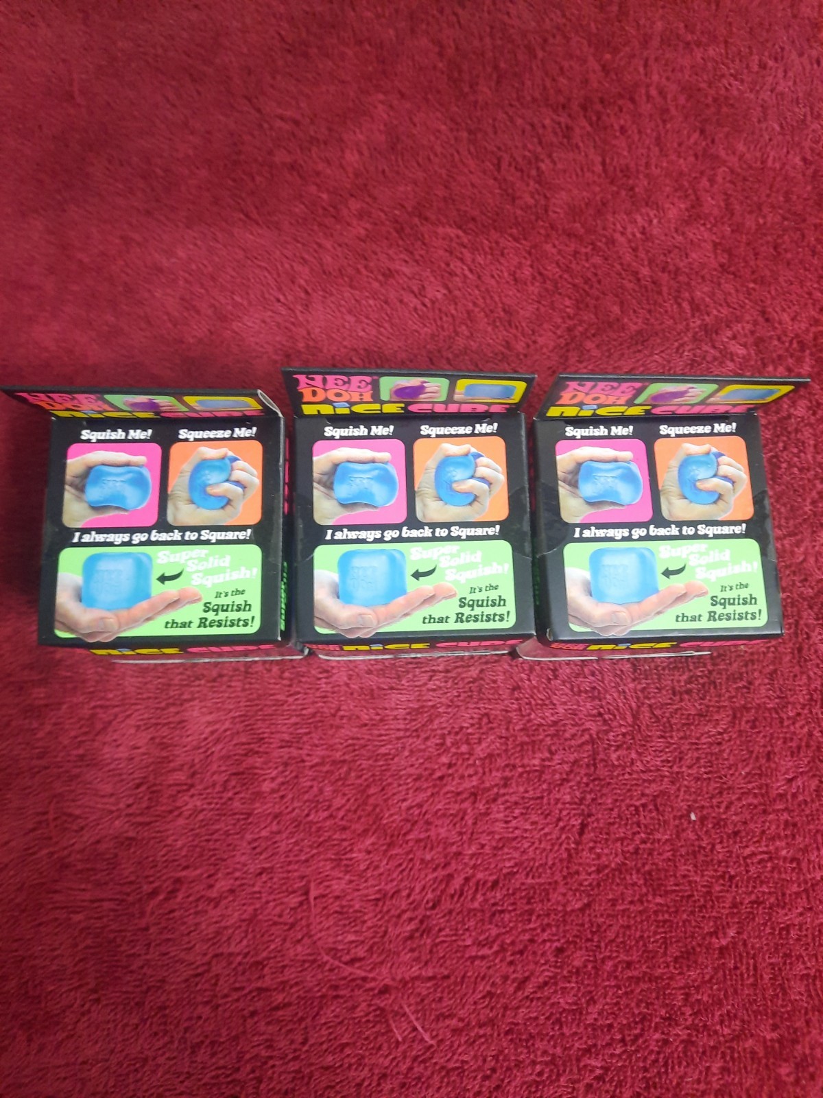 NeeDoh Nice Cube Super Solid Squish! Blue Pink Purple Lot Of 3 New In Boxes