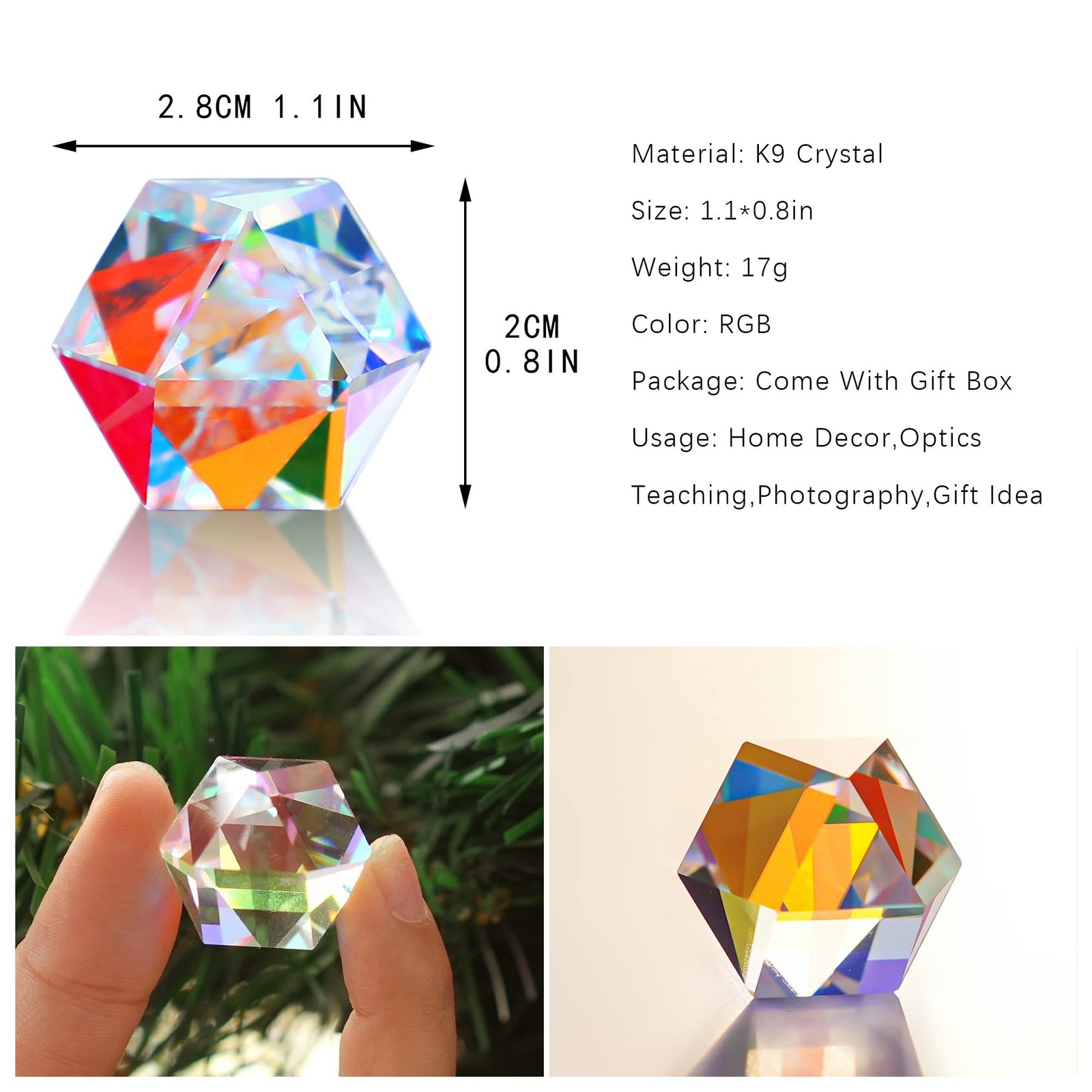 Color Crystal Faceted Optical Prism Beam Splitter Light Refracting Photograph…