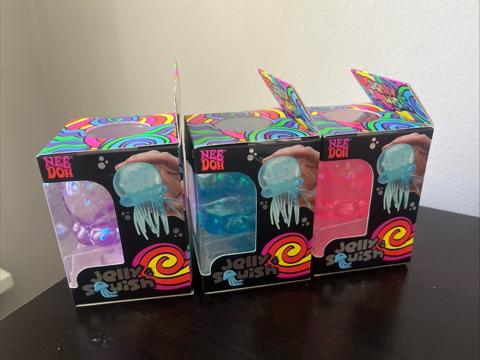 NeeDoh Nee Doh Jelly Squish Super Authentic Jelly Fish Lot Of 3 Pink Blue Purple