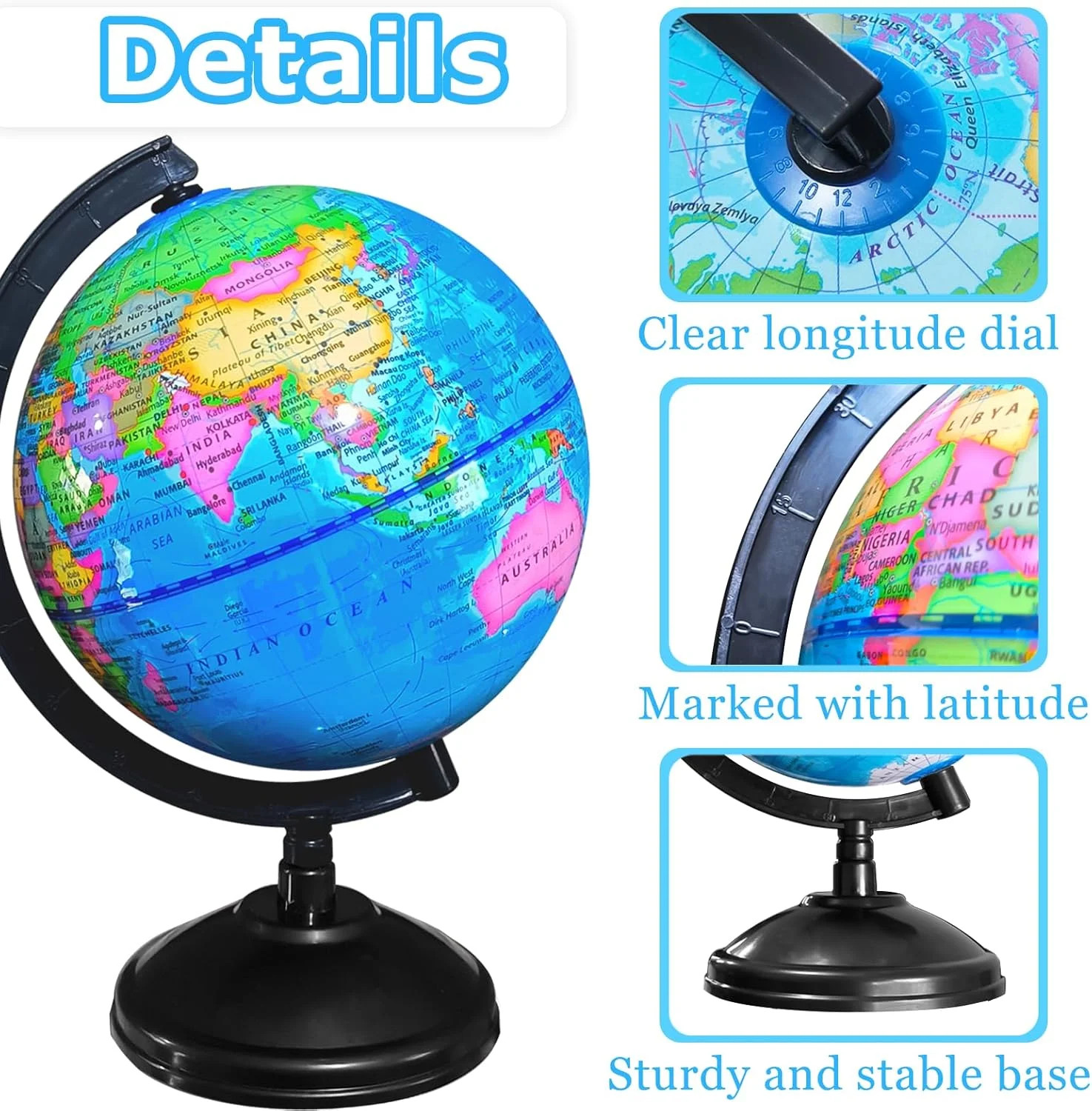 6” Geographic World Globe,Kids Educational Globes with Stand,Decorative Rotatin