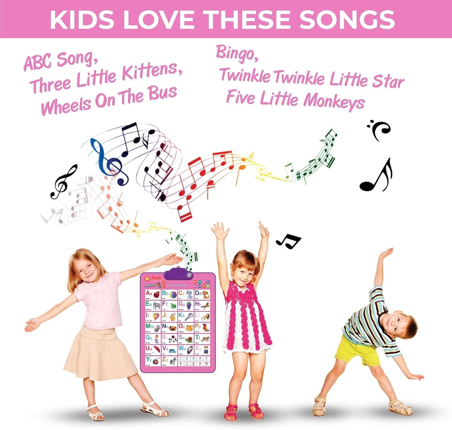 Interactive Alphabet Wall Chart & Music Poster for Girls 2-5