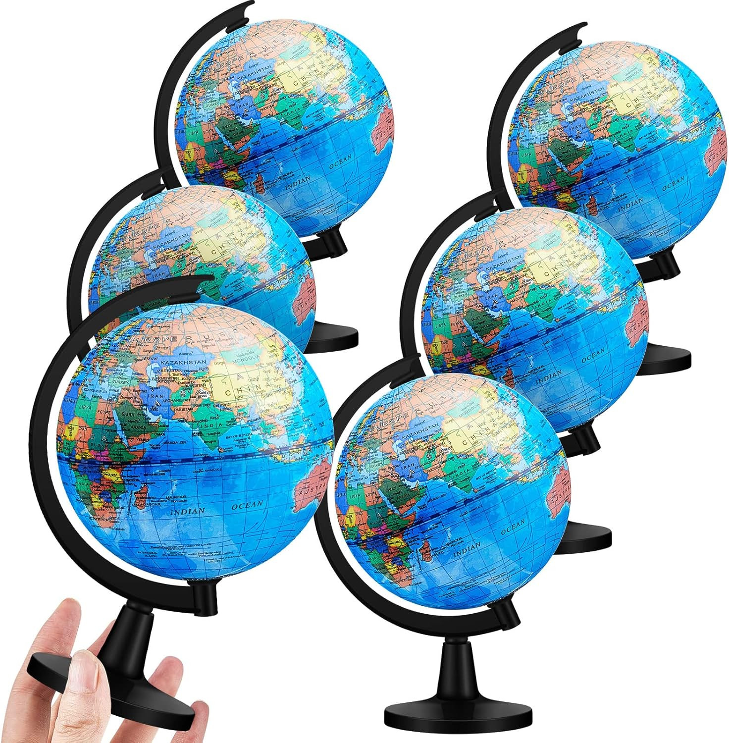6 Pcs World Globe for Kid 4.6” Educational Mini Desk Decorative Earth Globes wi