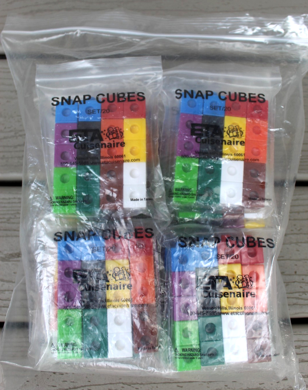 Lot of 400 ETA Cuisenaire SNAP CUBES Plastic Multiple Colors 20 Bags of 20 Cubes