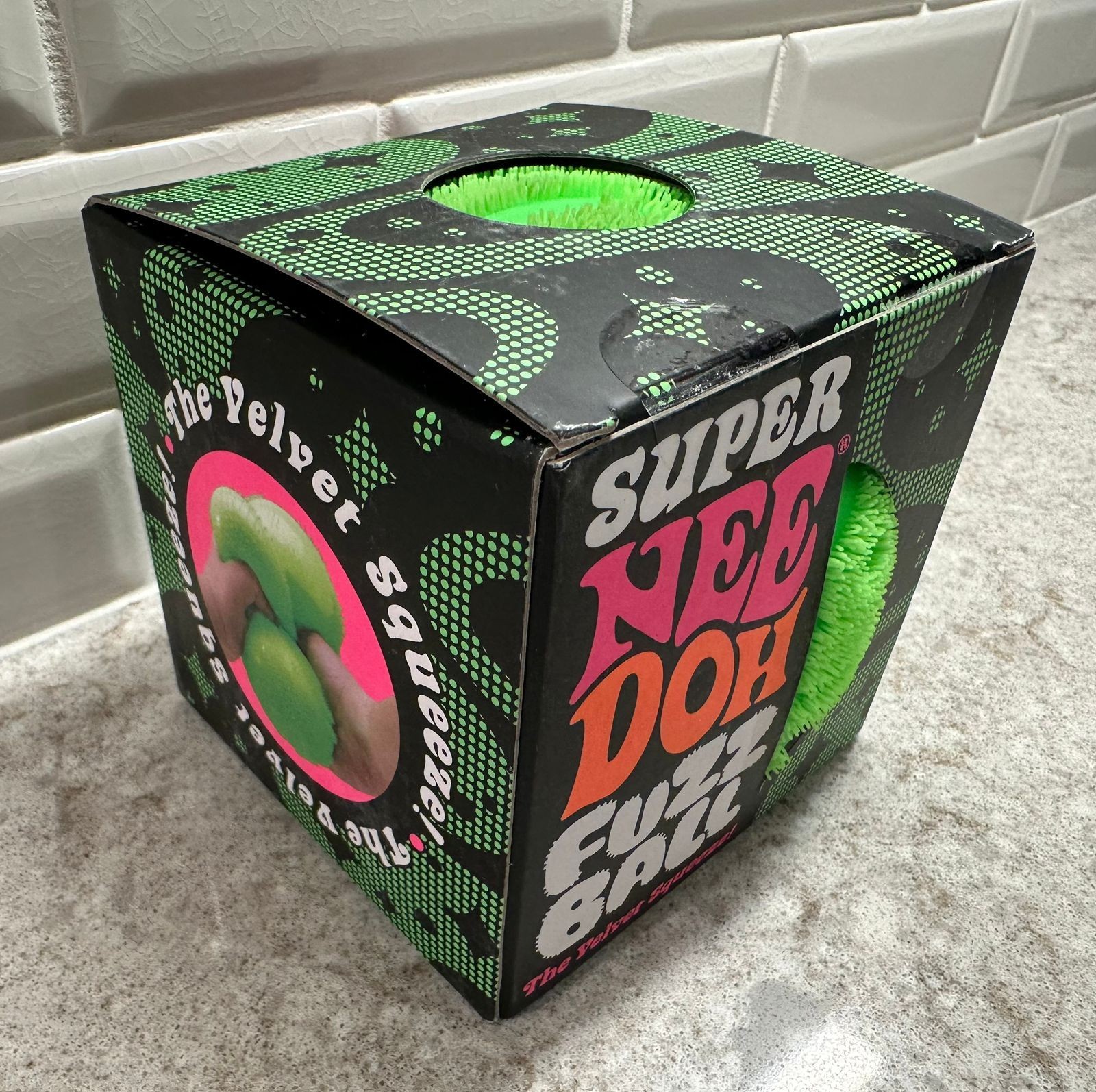Schylling Nee Doh SUPER Fuzz Ball The Velvet Squeeze Green Sensory Toy AUTHENTIC
