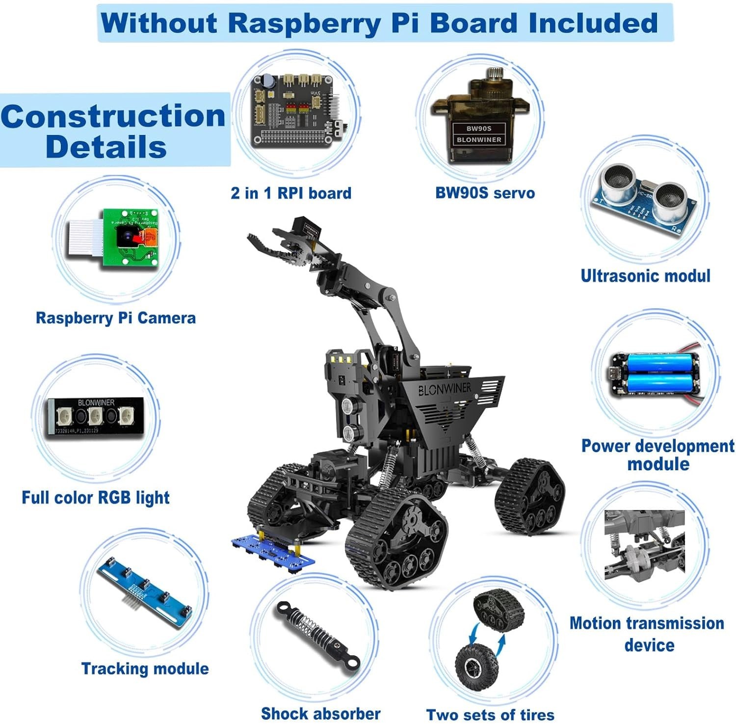 Robot Car Kit, 2 in 1 Smart Robotics Arm Building Toy for Raspberry Pi Python…