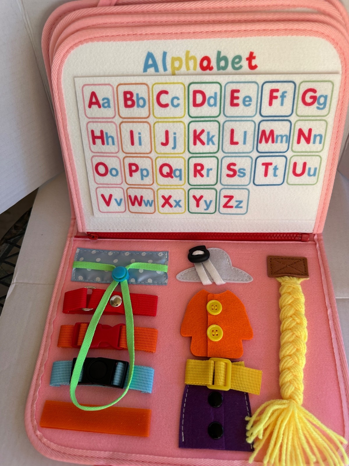 Montessori Felt Busy Board for Toddlers, Interactive Sensory Toy, Quiet Book