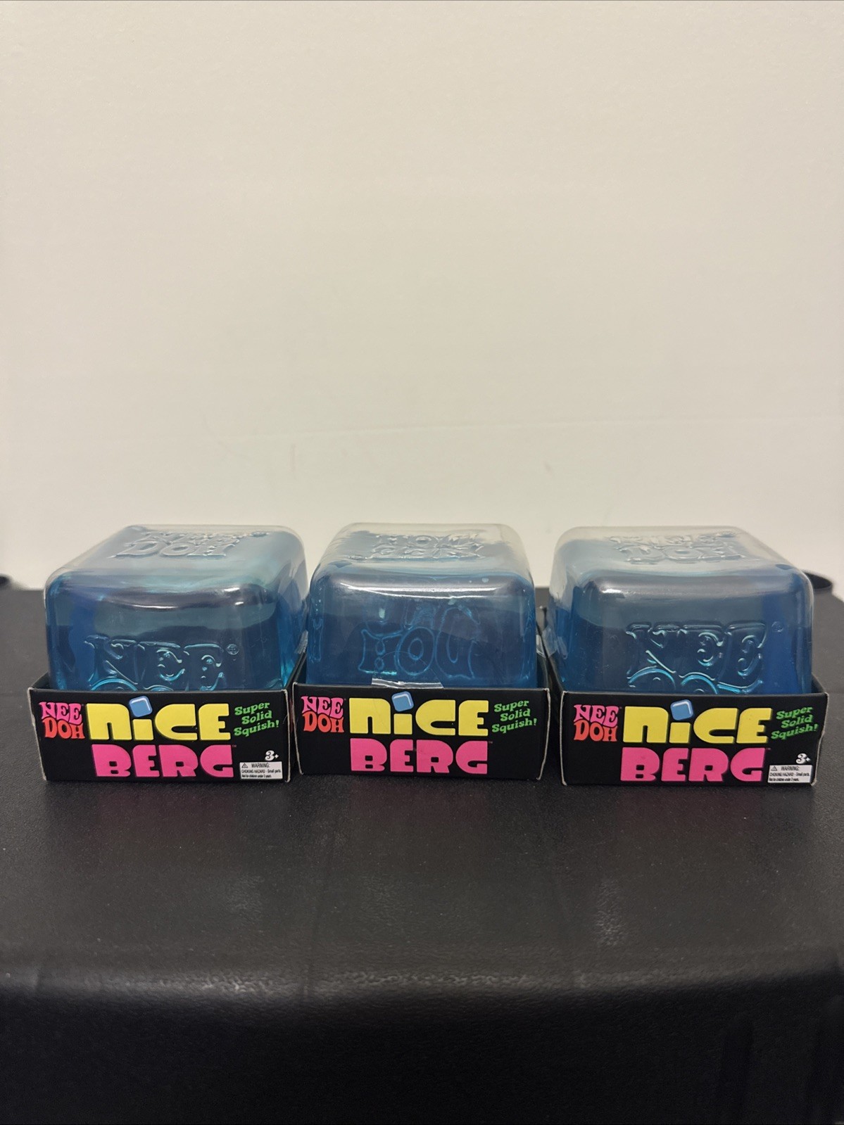 Lot Of 3 NeeDoh Nice Berg Blue XL Giant Nee Doh Niceberg Solid Squish Cube Block